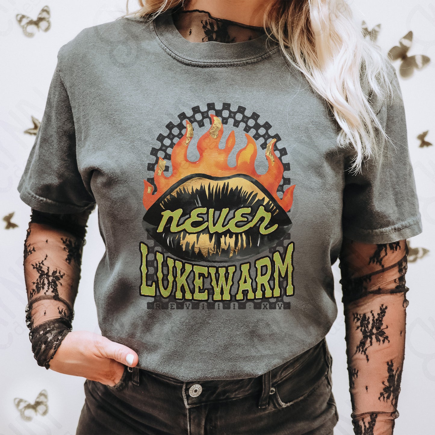 Never Lukewarm Sublimation Design PNG Digital Download Printable Faith Fire Checkered Rock