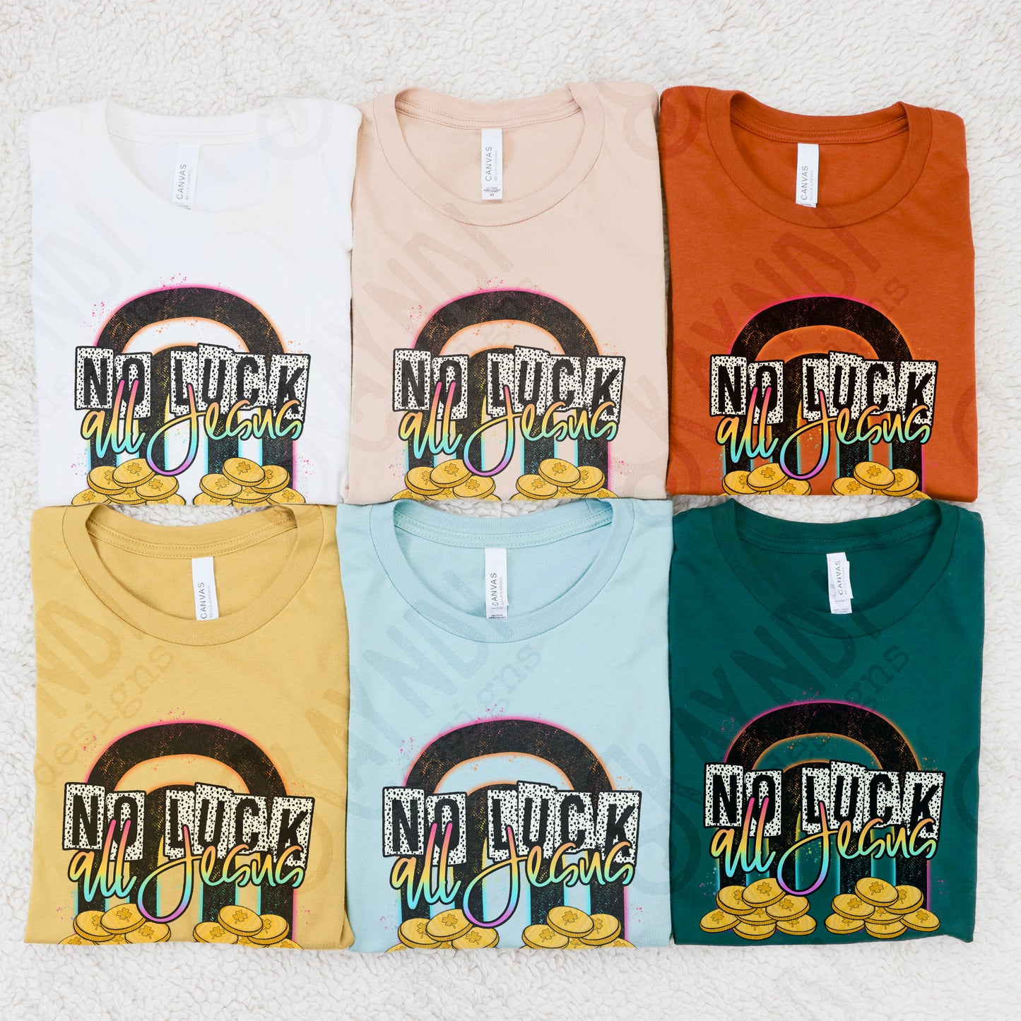 No Luck All Jesus Sublimation Design PNG Digital Download Printable Rainbow Gold Faith