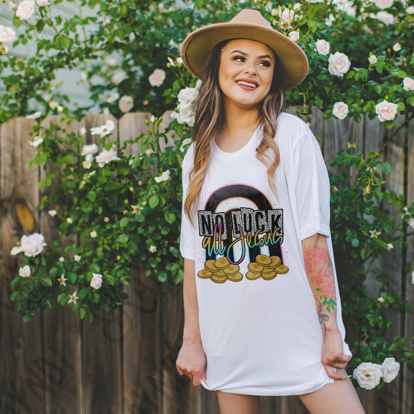 No Luck All Jesus Sublimation Design PNG Digital Download Printable Rainbow Gold Faith