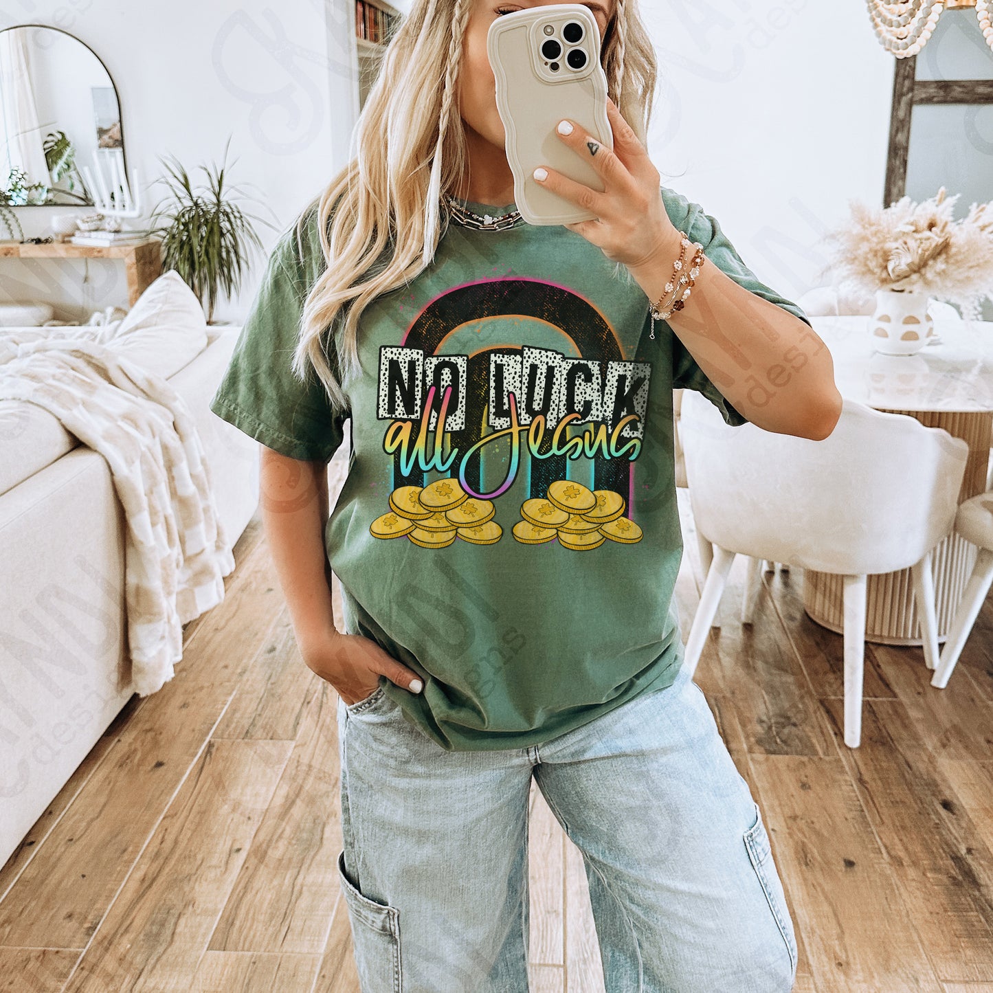 No Luck All Jesus Sublimation Design PNG Digital Download Printable Rainbow Gold Faith