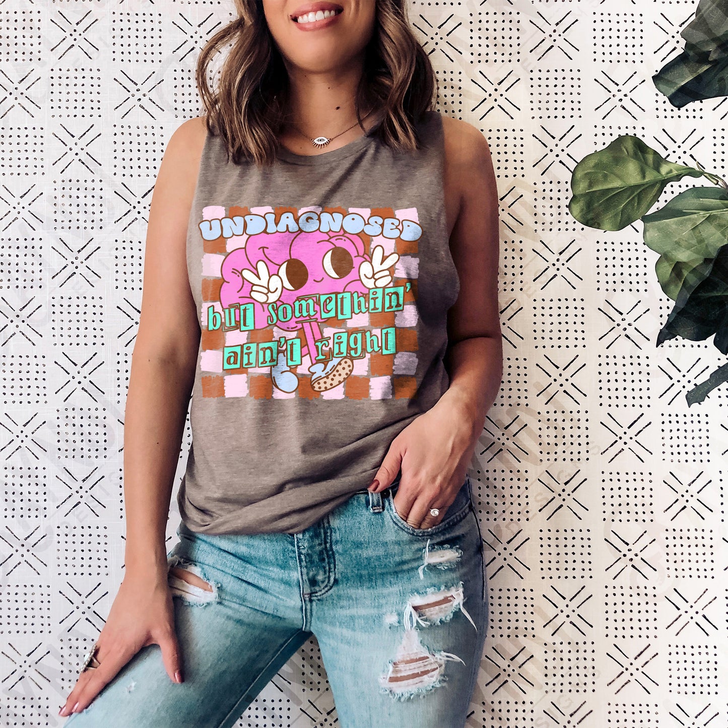 Undiagnosed Sublimation Design PNG Digital Download Printable Retro Groovy Checkered