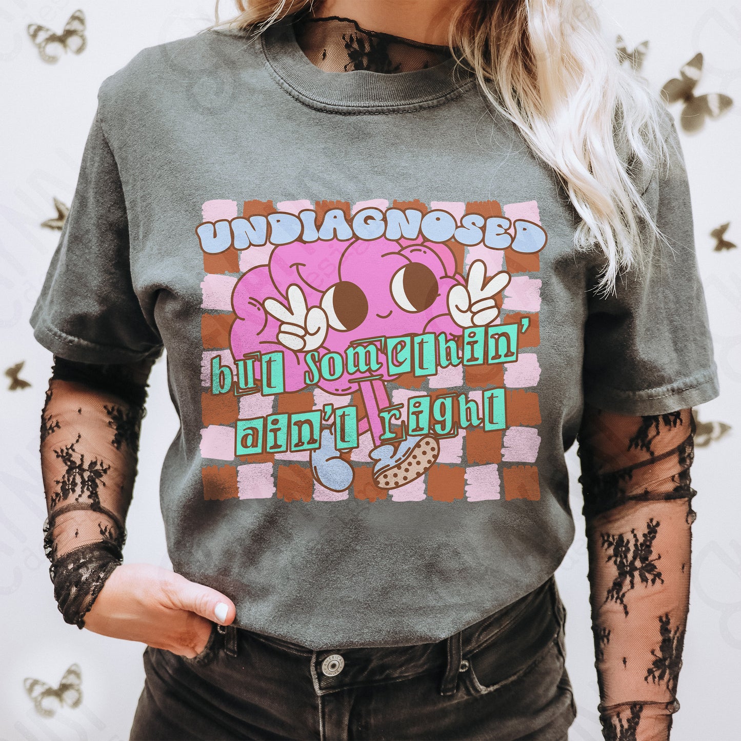 Undiagnosed Sublimation Design PNG Digital Download Printable Retro Groovy Checkered