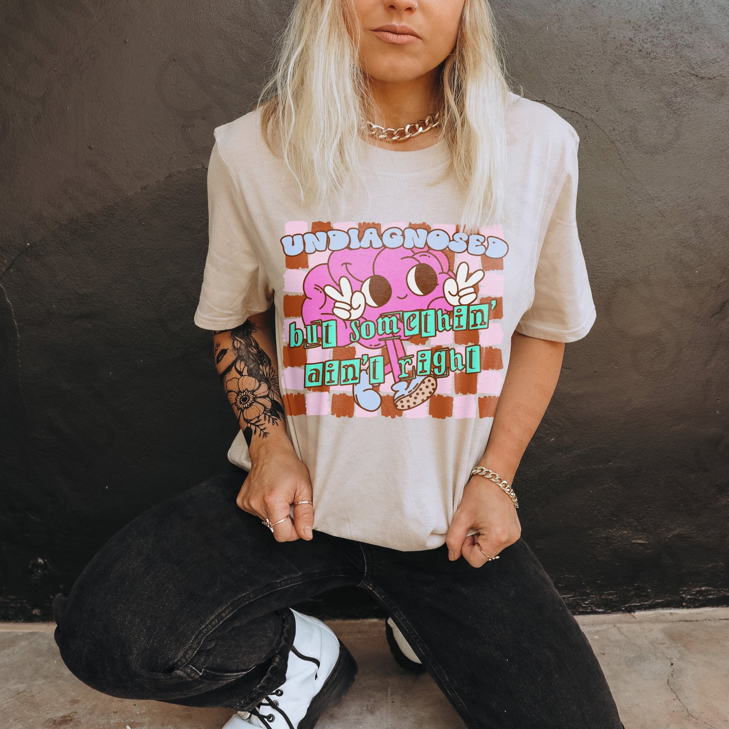 Undiagnosed Sublimation Design PNG Digital Download Printable Retro Groovy Checkered