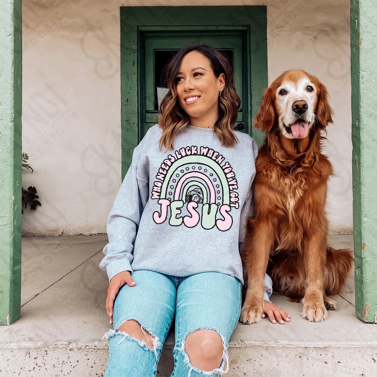 Who Needs Luck Sublimation Design PNG Digital Download Printable Rainbow Faith Jesus