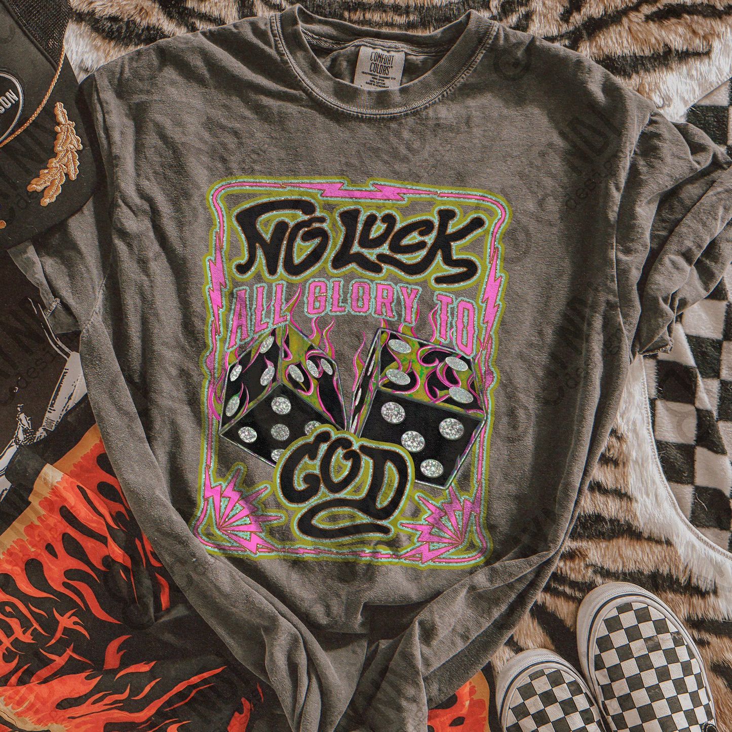 No Luck All Glory to God Sublimation Design PNG Digital Download High Roller Lightening Faith Neon