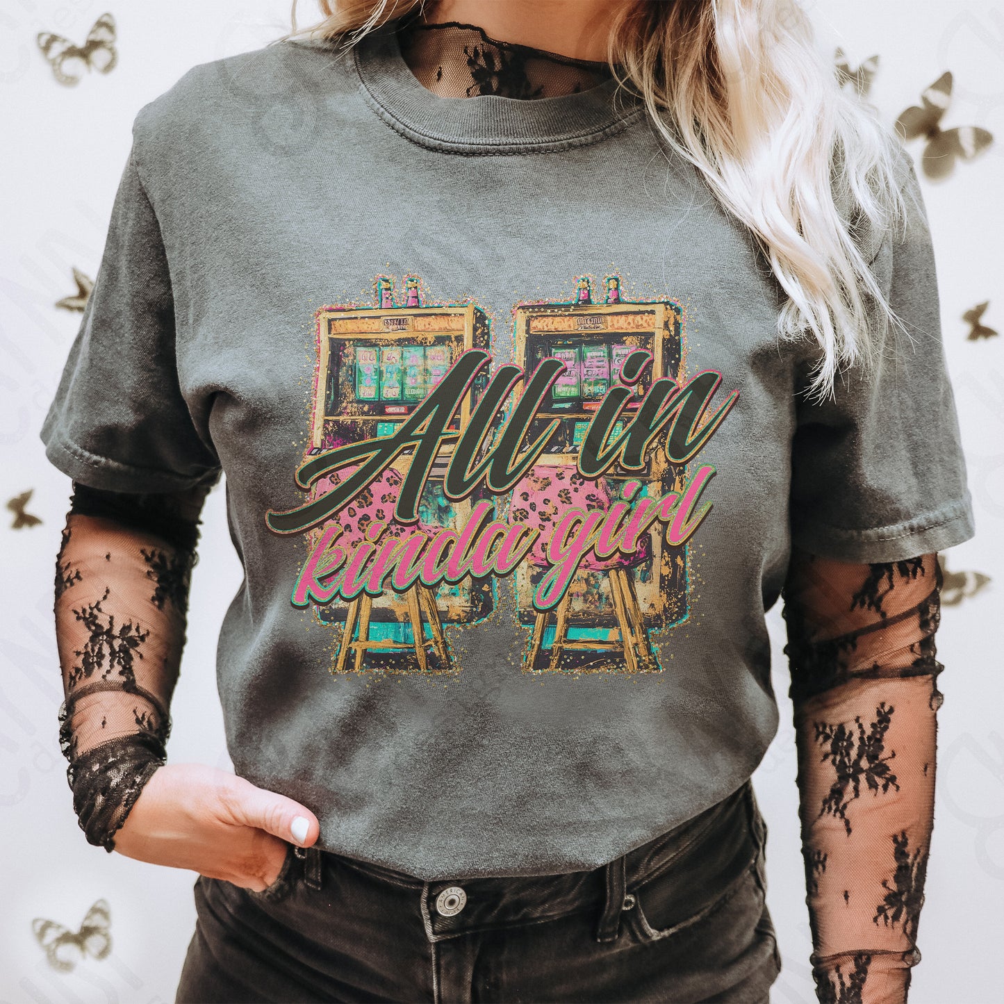 All In Kinda Girl Sublimation Design PNG Digital Download Printable Vegas Vintage Cheetah
