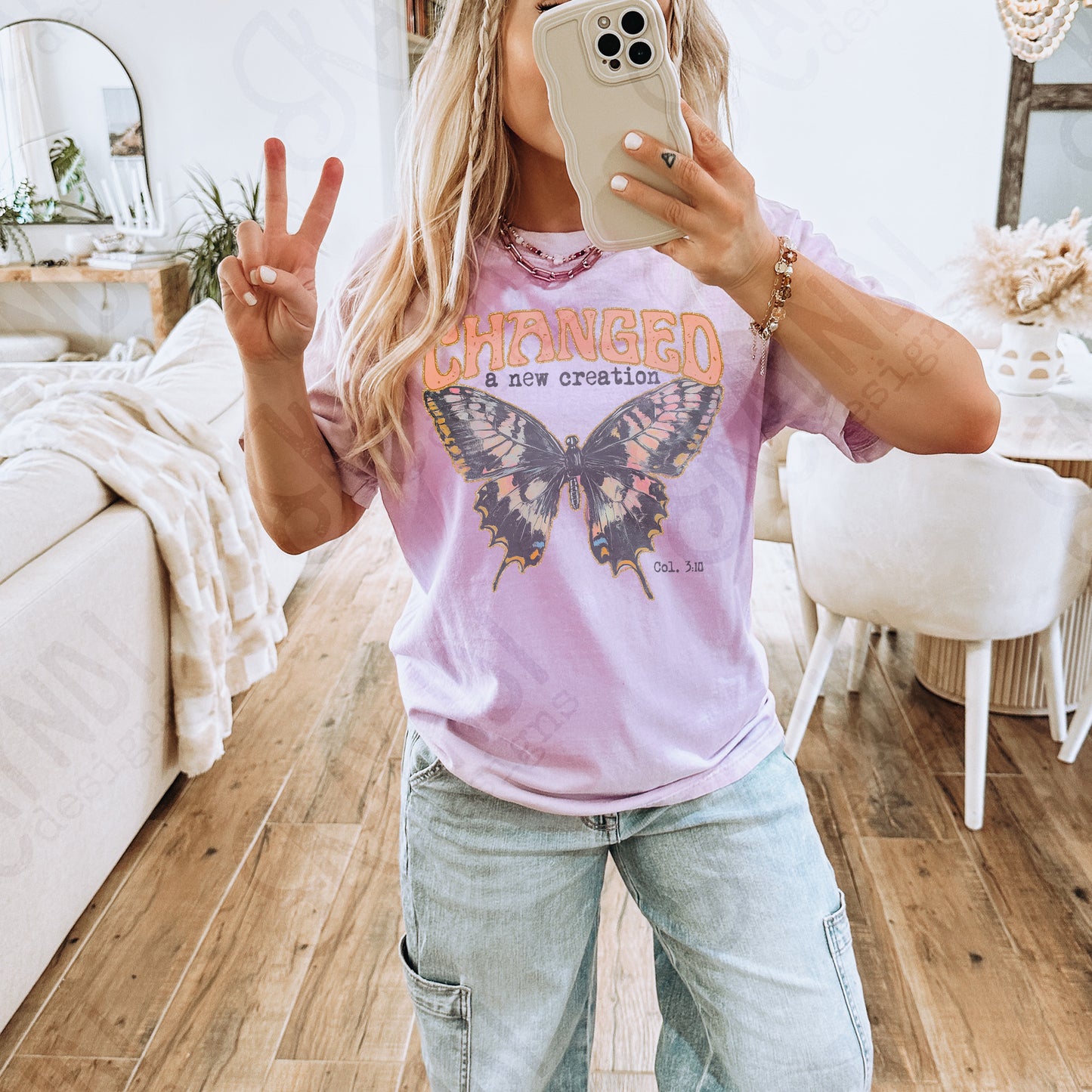 Changed Sublimation Design PNG Digital Download Printable Butterfly Faith Bible Verse