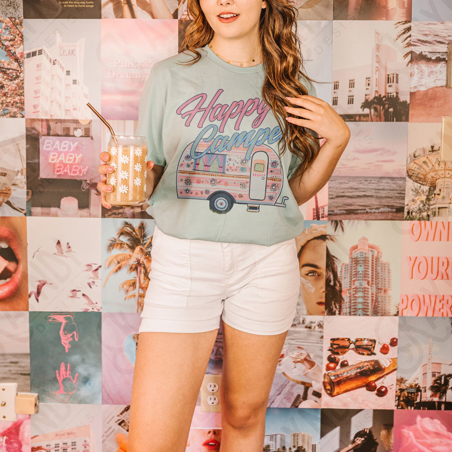 Happy Camper Sublimation Design PNG Digital Download Printable Vintage Summer Camping RV