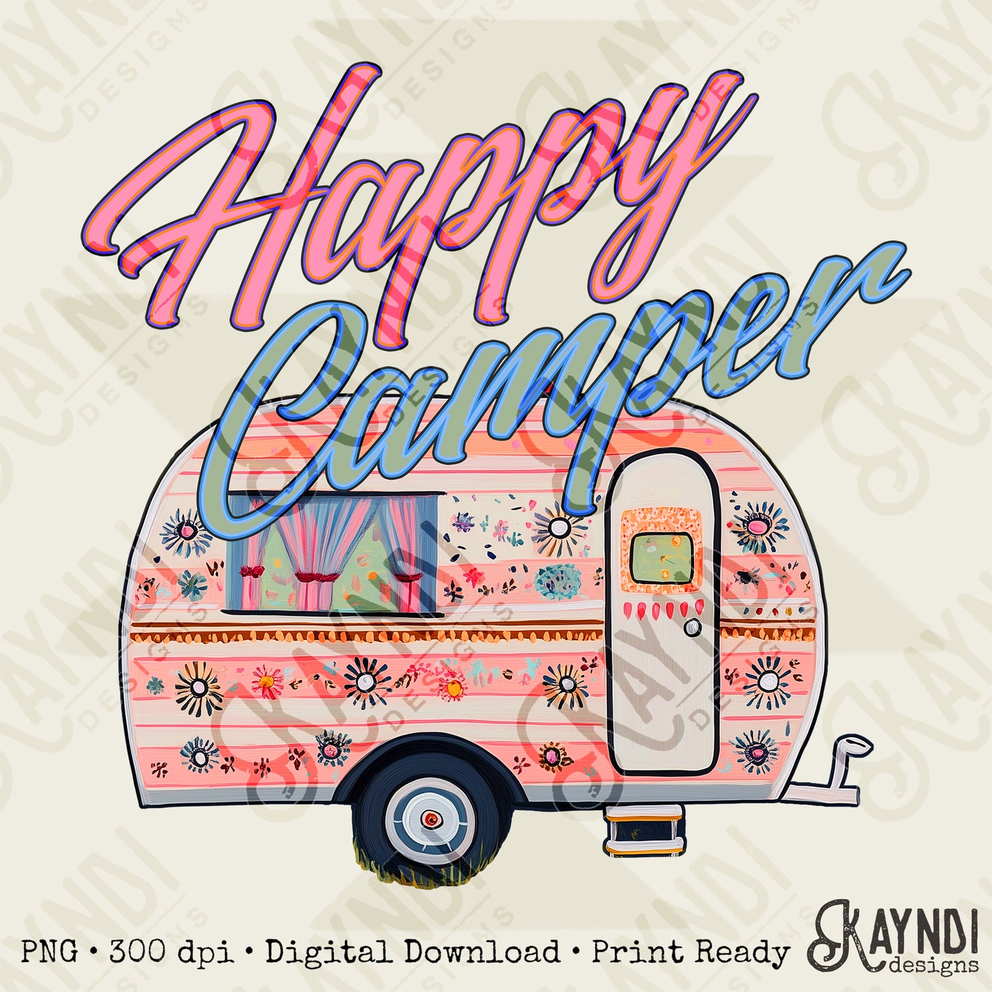 Happy Camper Sublimation Design PNG Digital Download Printable Vintage Summer Camping RV