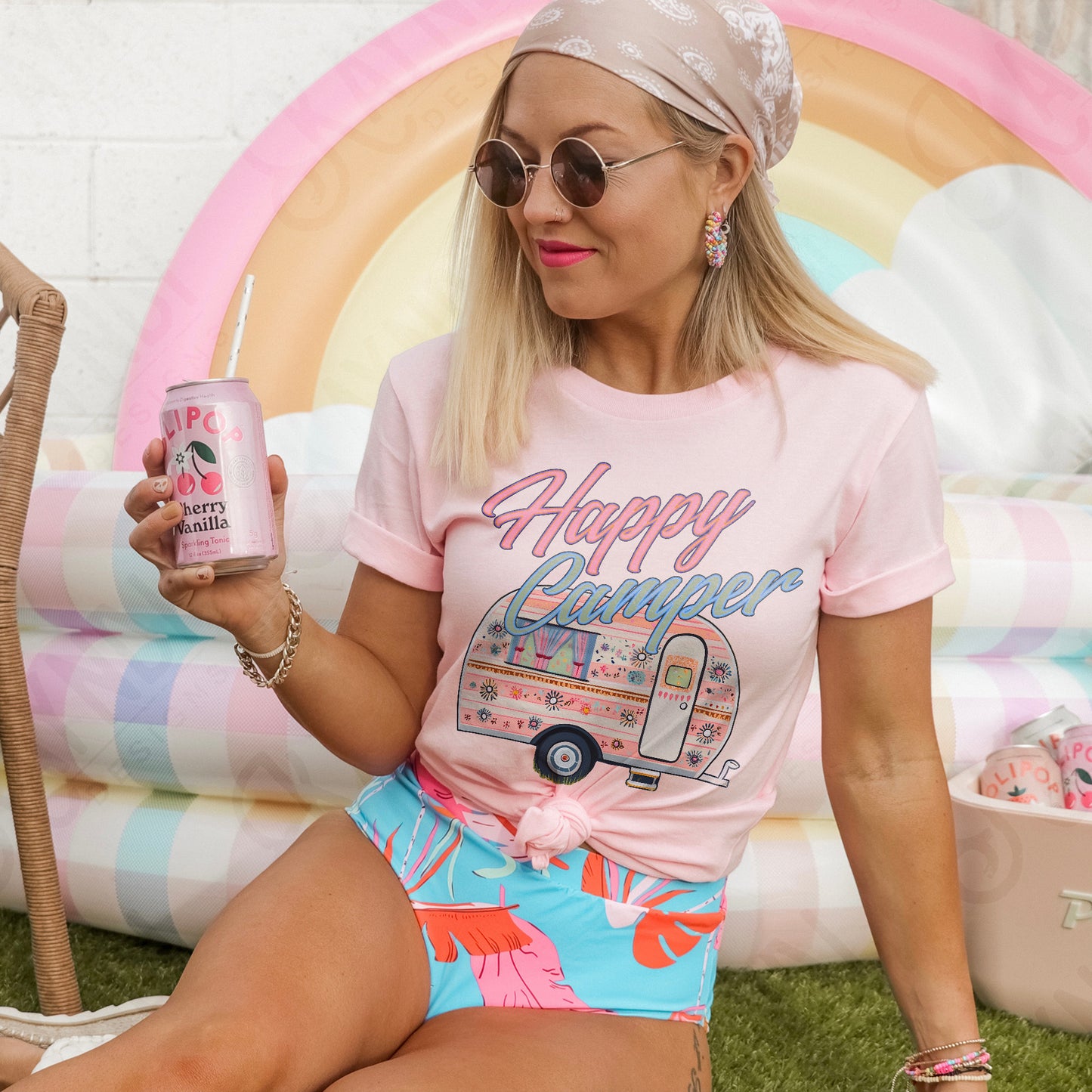 Happy Camper Sublimation Design PNG Digital Download Printable Vintage Summer Camping RV