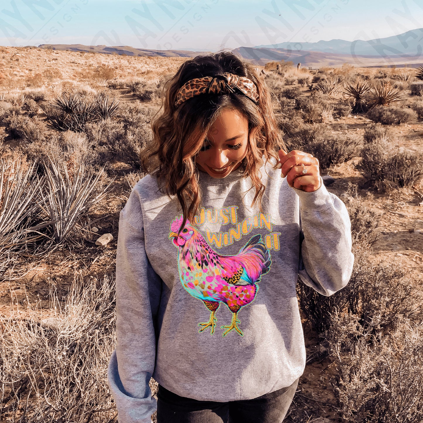 Just Wingin It Sublimation Design PNG Digital Download Printable Chickens Rooster Country Pink