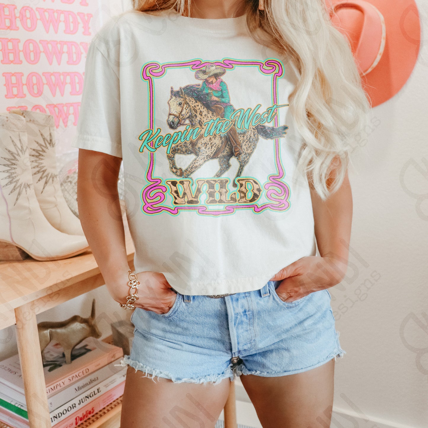 Keeping the West Wild Sublimation Design PNG Digital Download Printable Cheetah Horseback Riding Girly