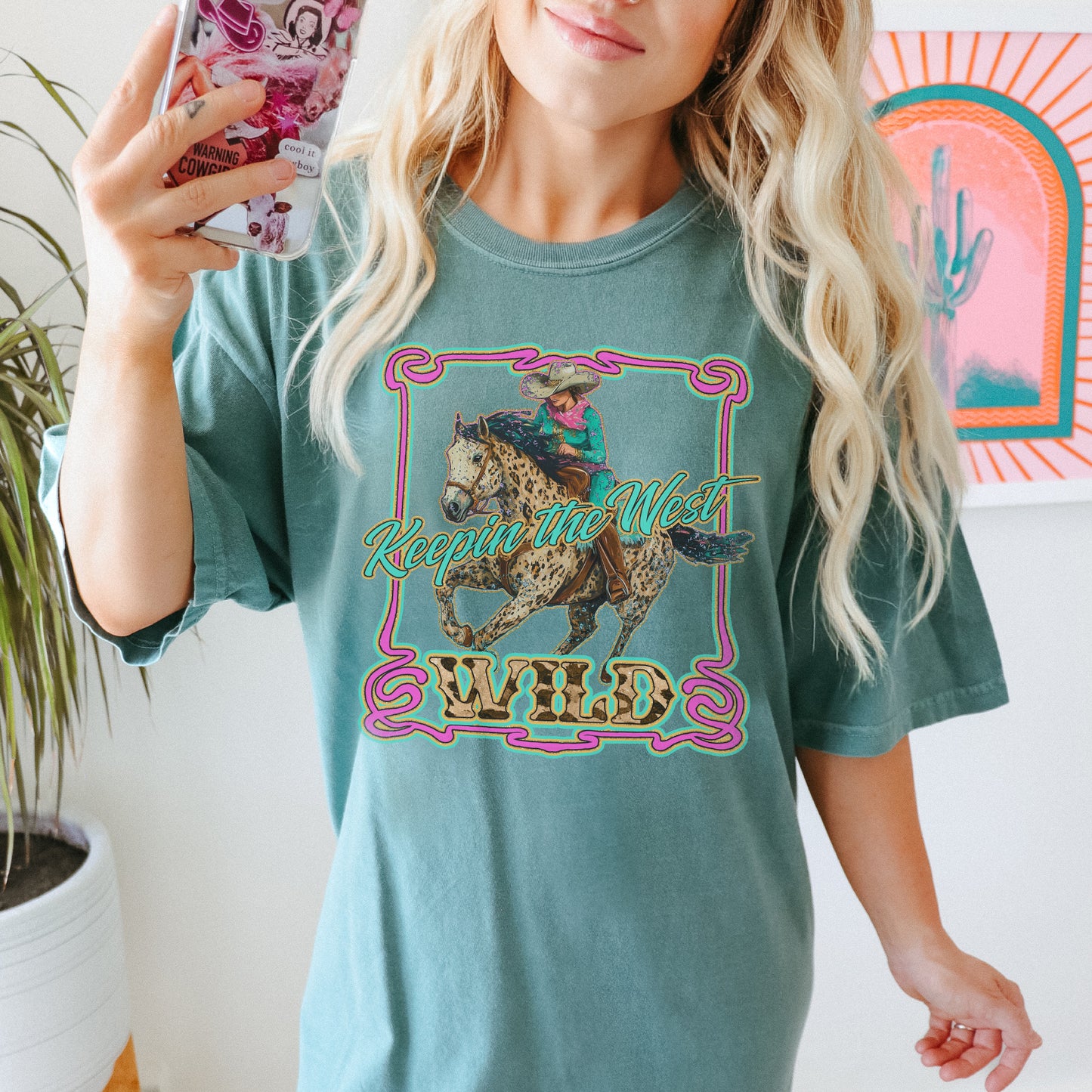 Keeping the West Wild Sublimation Design PNG Digital Download Printable Cheetah Horseback Riding Girly