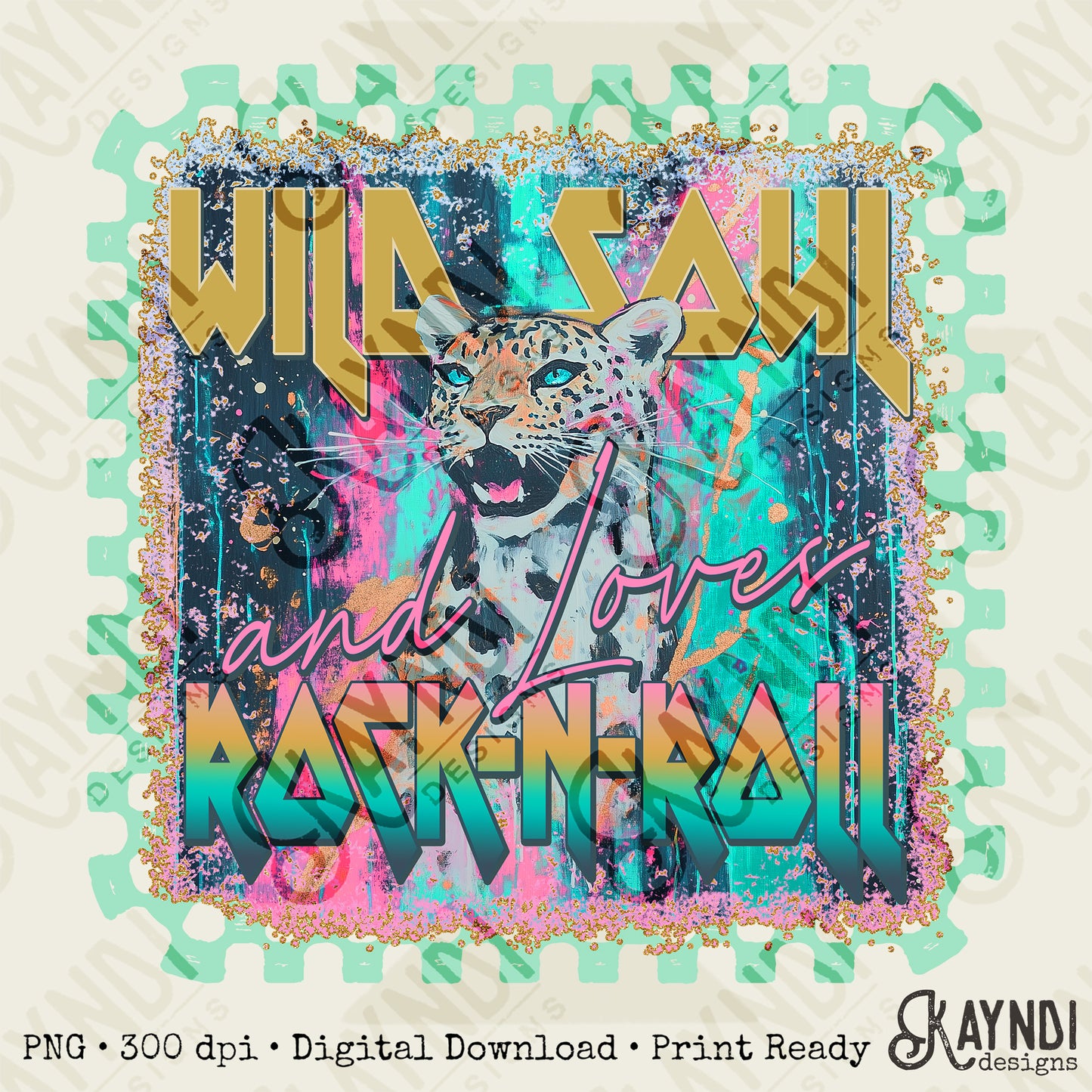 Wild Soul Loves Rock N Roll Sublimation Design PNG Digital Download Printable Cheetah Checkered
