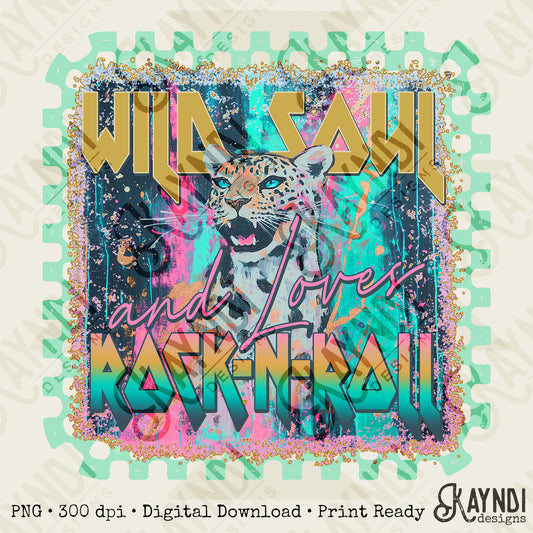 Wild Soul Loves Rock N Roll Sublimation Design PNG Digital Download Printable Cheetah Checkered
