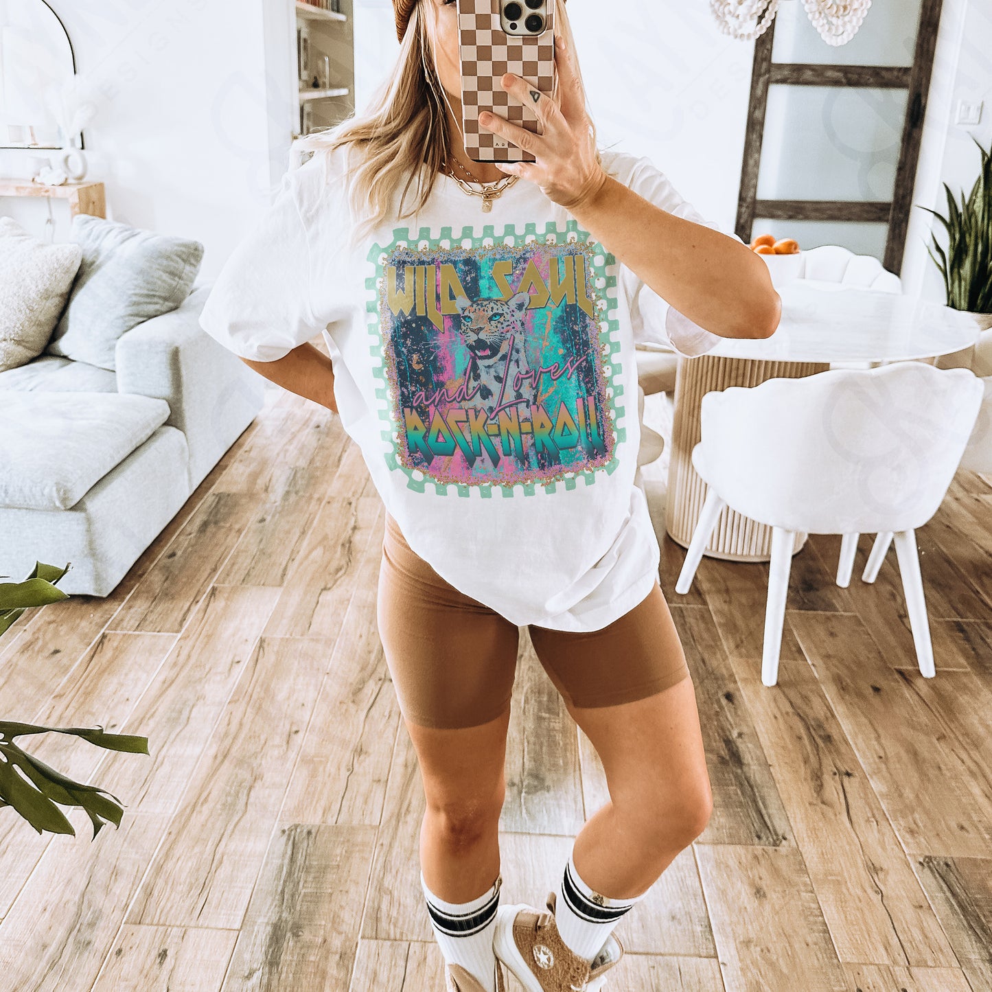 Wild Soul Loves Rock N Roll Sublimation Design PNG Digital Download Printable Cheetah Checkered