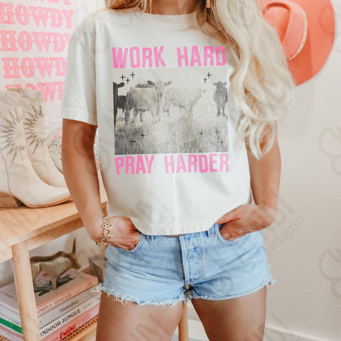 Work Hard Play Harder Distressed Sublimation Design PNG Digital Download Printable Cows Ranching