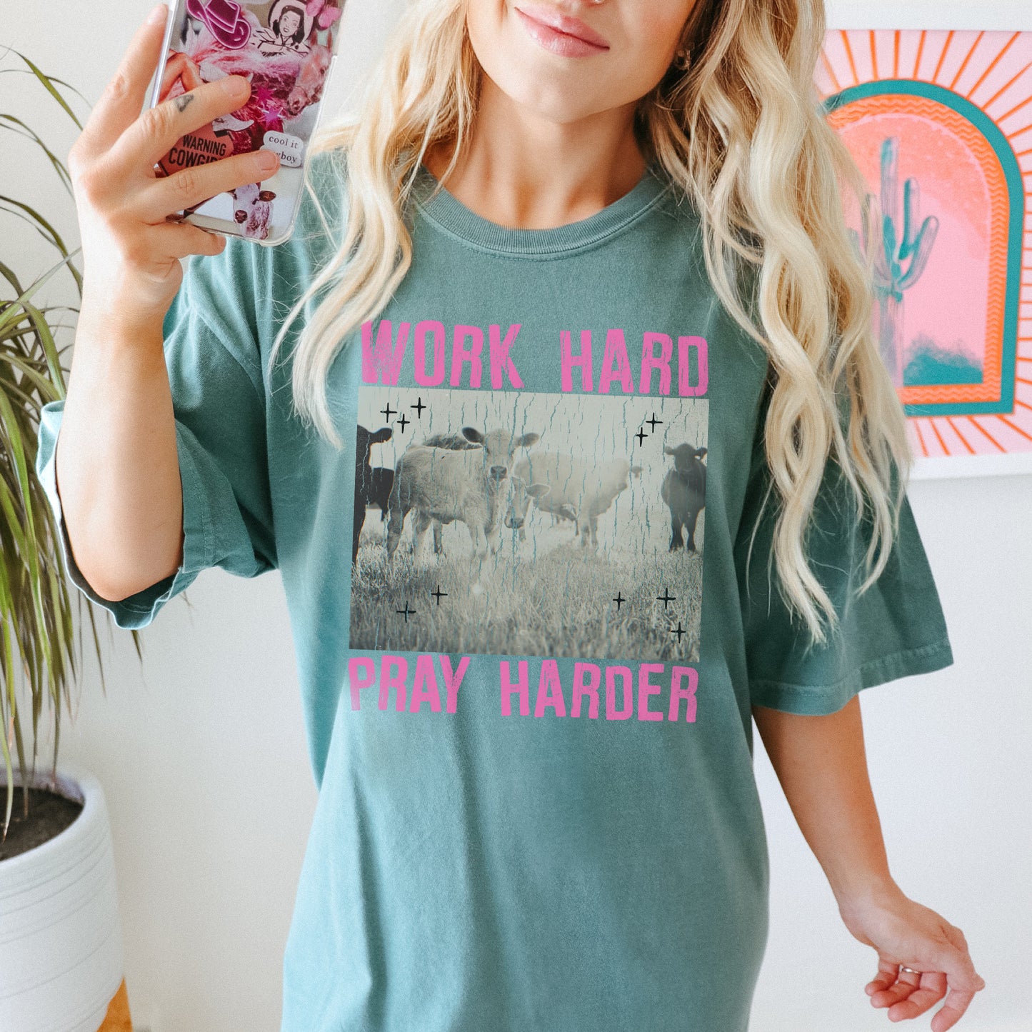 Work Hard Play Harder Distressed Sublimation Design PNG Digital Download Printable Cows Ranching