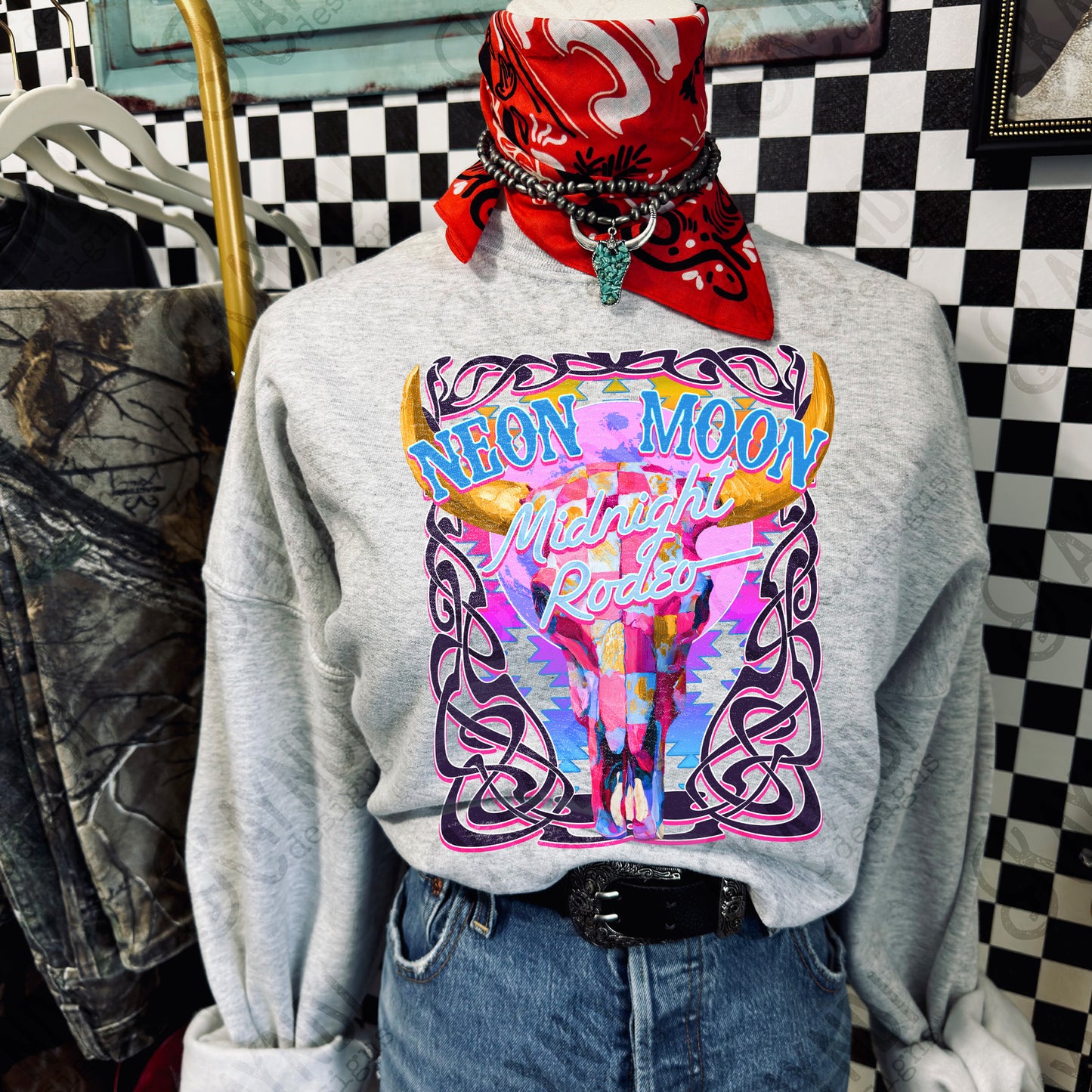 Neon Moon Midnight Rodeo Design PNG Digital Download Sublimation DTF Print Ready