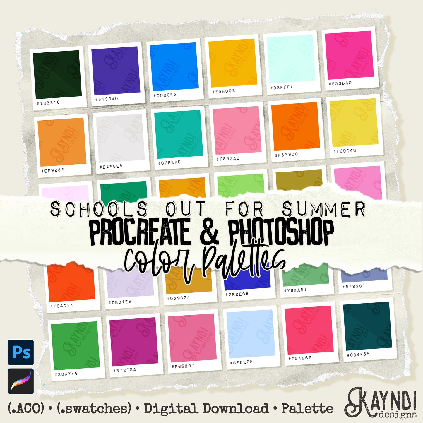 Schools Out for Summer Swatches iPad Design Procreate & Photoshop Color Palette
