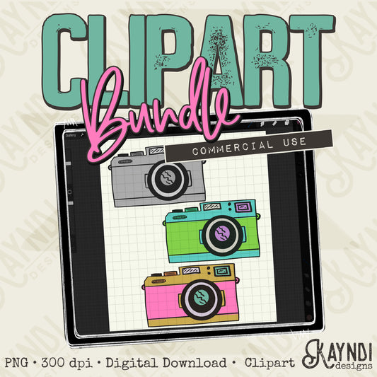 Hand Drawn Cameras Clipart Element PNG Digital Downloads Elements Commercial Use Neon