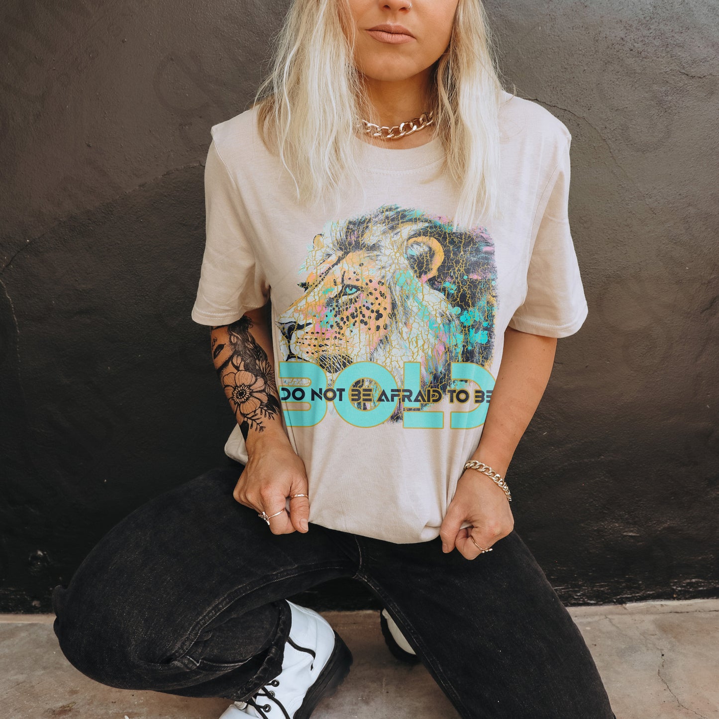 Do Not Be Afraid to be Bold Sublimation Design PNG Digital Download Printable Faith Lion Watercolor