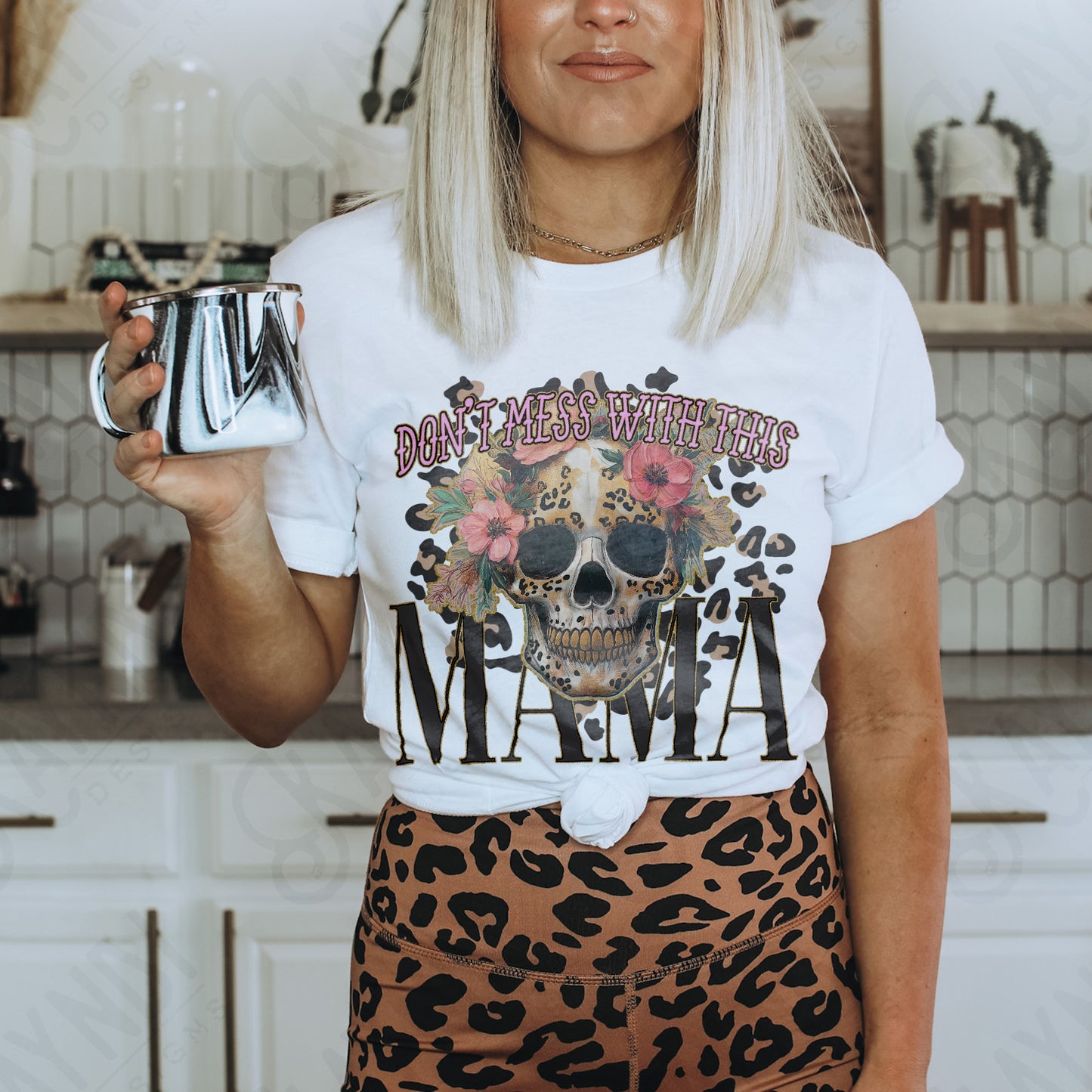 Don't Mess with this Mama Sublimation Design PNG Digital Download Printable Cheetah Skull Flowers