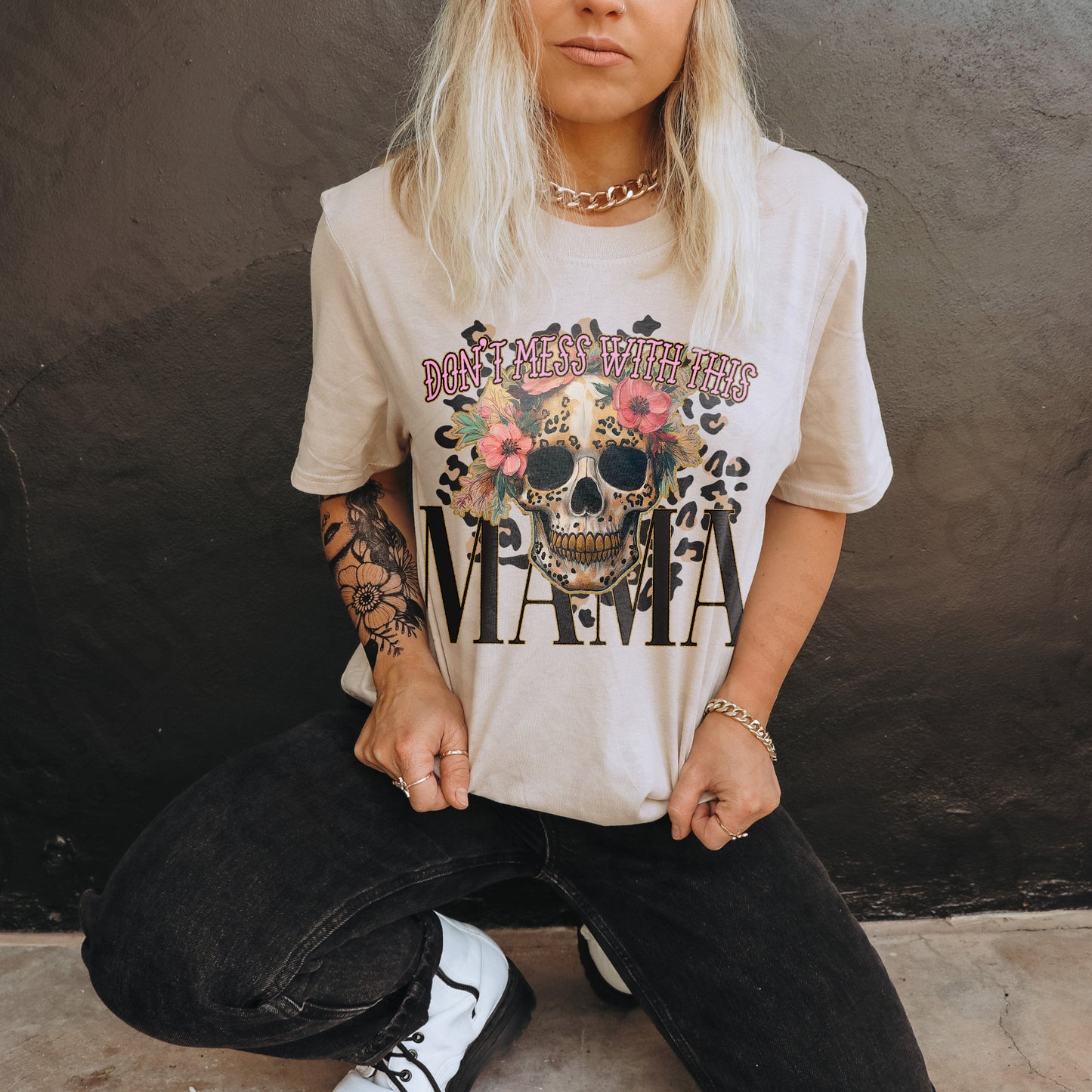 Don't Mess with this Mama Sublimation Design PNG Digital Download Printable Cheetah Skull Flowers