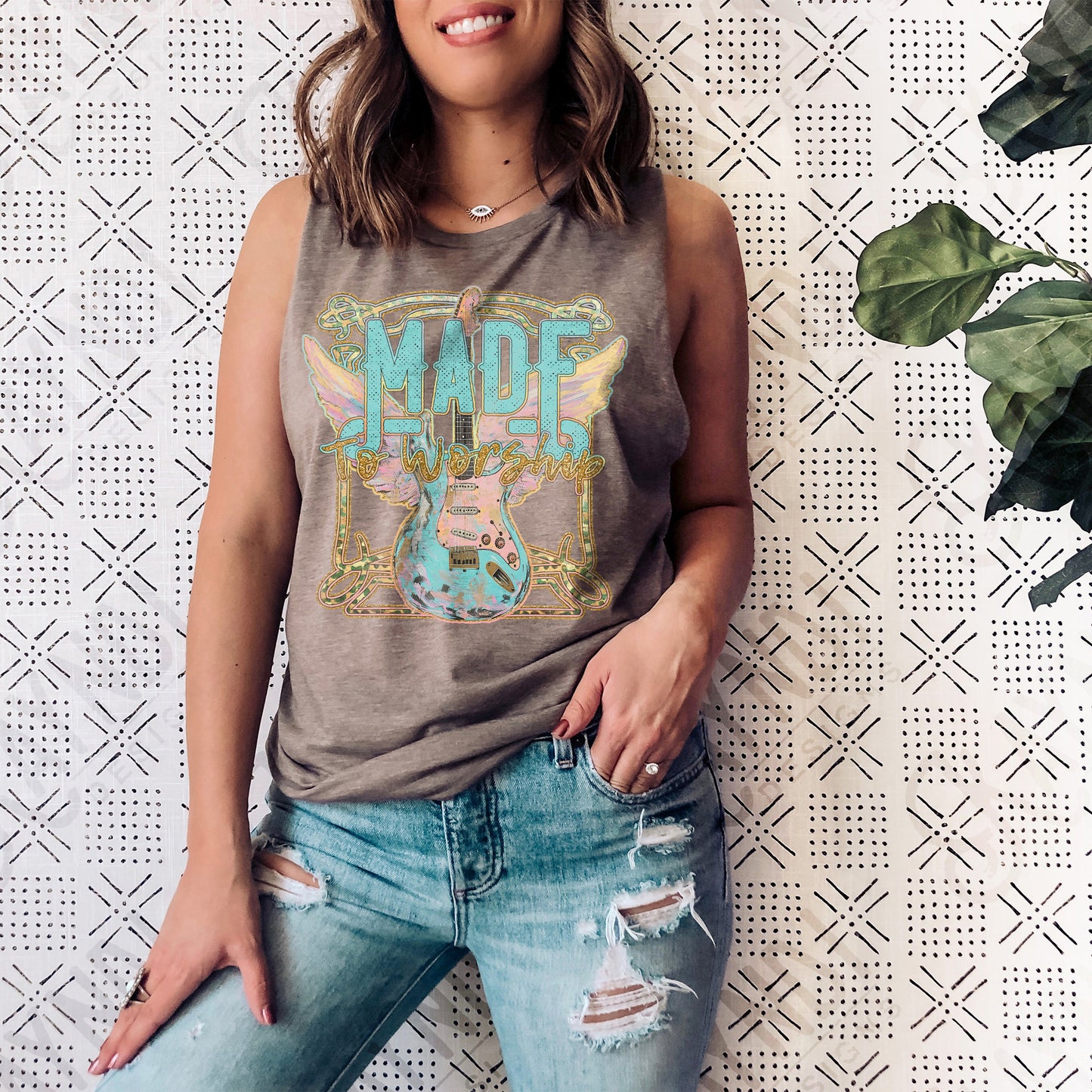 Made to Worship Sublimation Design PNG Digital Download Printable Faith Rock Guitar