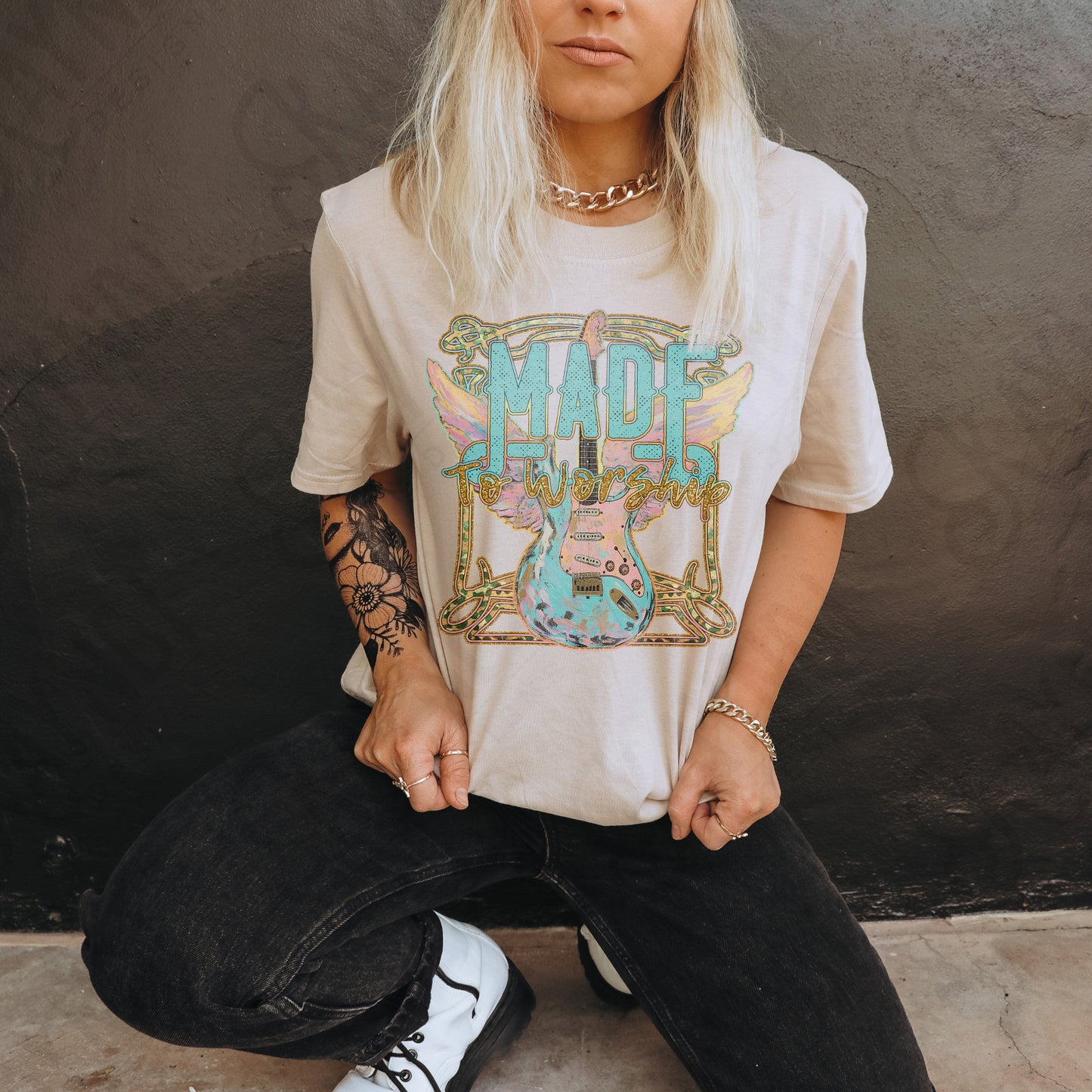 Made to Worship Sublimation Design PNG Digital Download Printable Faith Rock Guitar