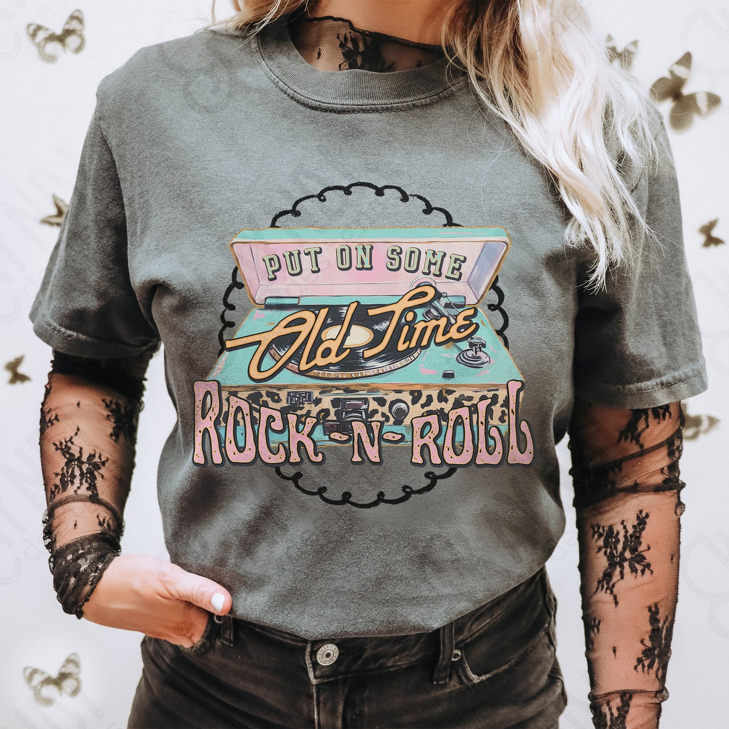Old Time Rock N Roll Sublimation Design PNG Digital Download Printable Cheetah Record Player