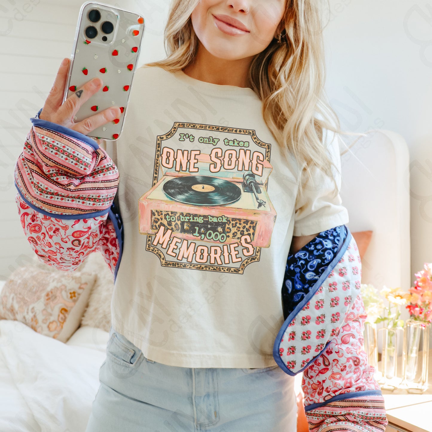 One Song Sublimation Design PNG Digital Download Printable Cheetah Record Player