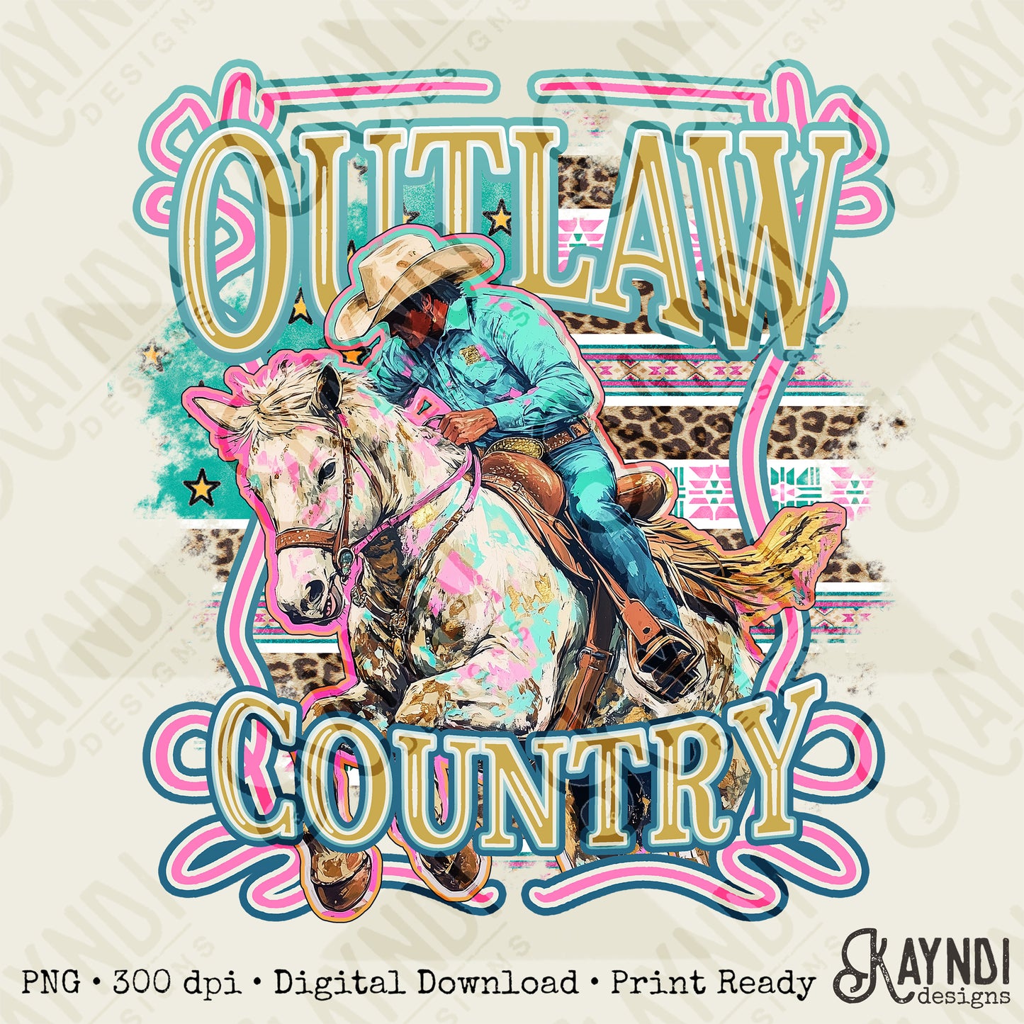 Outlaw Country Sublimation Design PNG Digital Download Printable Country Rodeo Horses Cowboy
