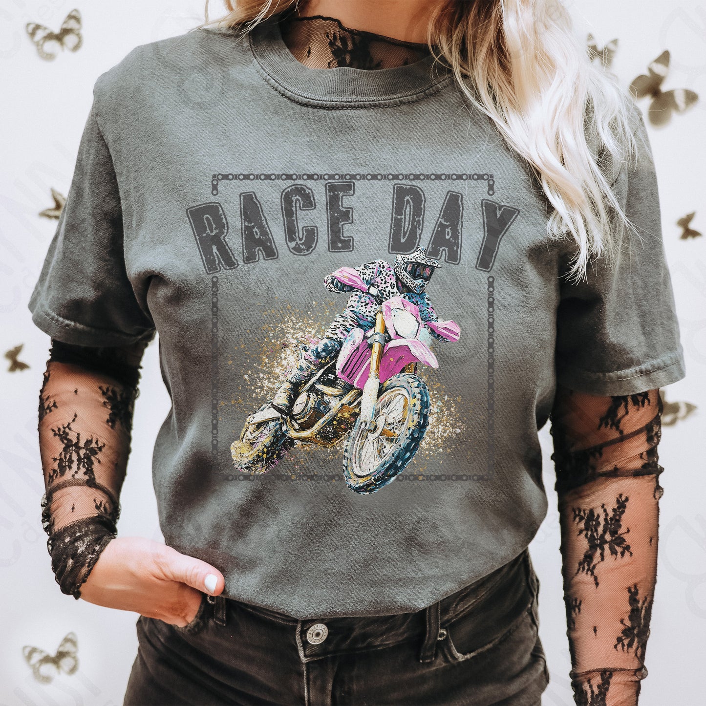 Race Day Sublimation Design PNG Digital Download Printable Dirt Bike Pastel