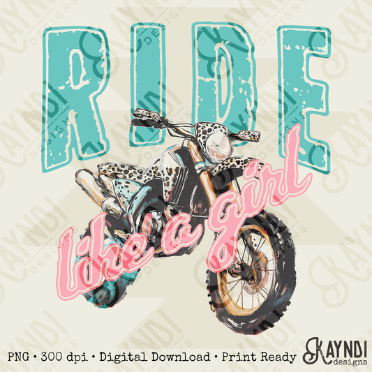 Ride Like a Girl Sublimation Design PNG Digital Download Printable Dirt Bike Pastel