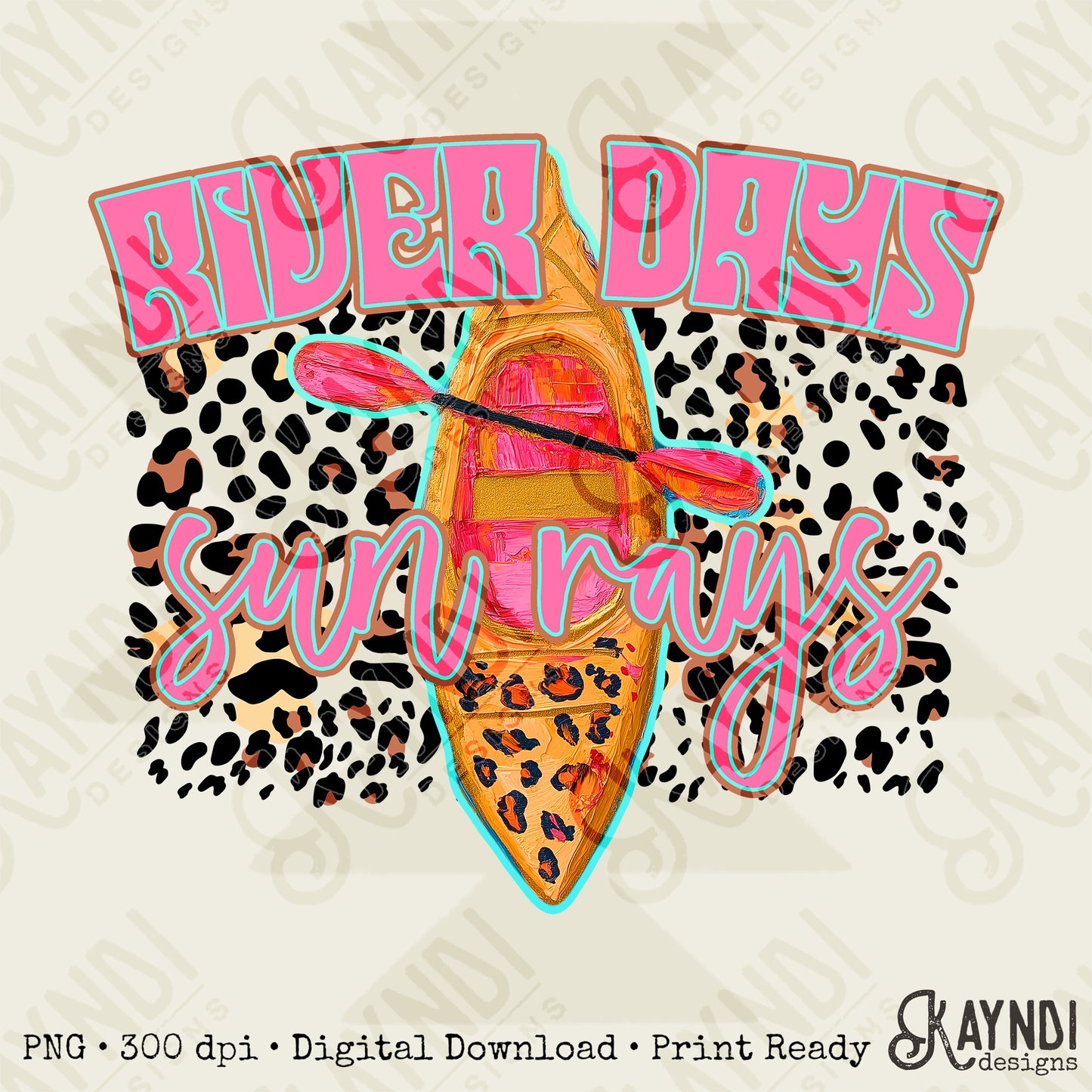 River Days Sun Rays Sublimation Design PNG Digital Download Printable Summer Cheetah Kayak