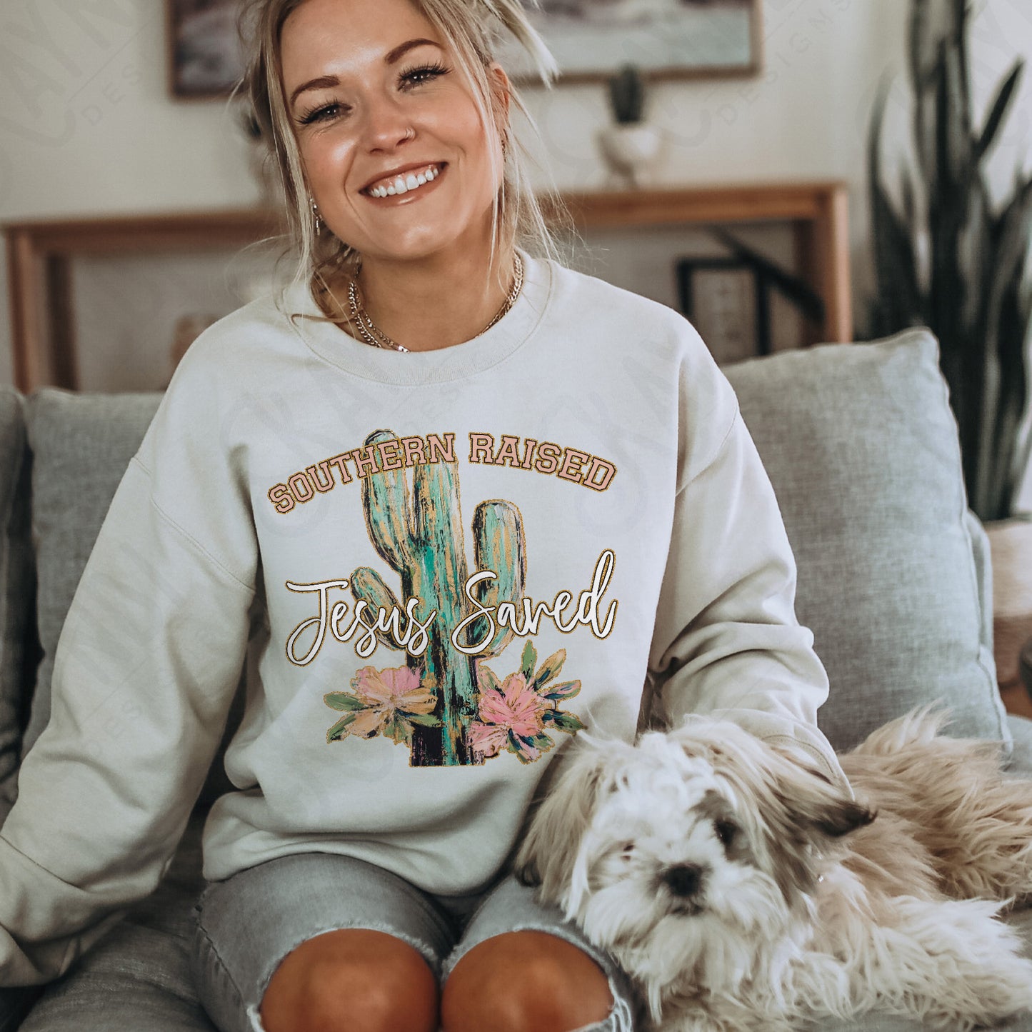 Southern Raised Jesus Saved Sublimation Design PNG Digital Download Printable Cactus Desert