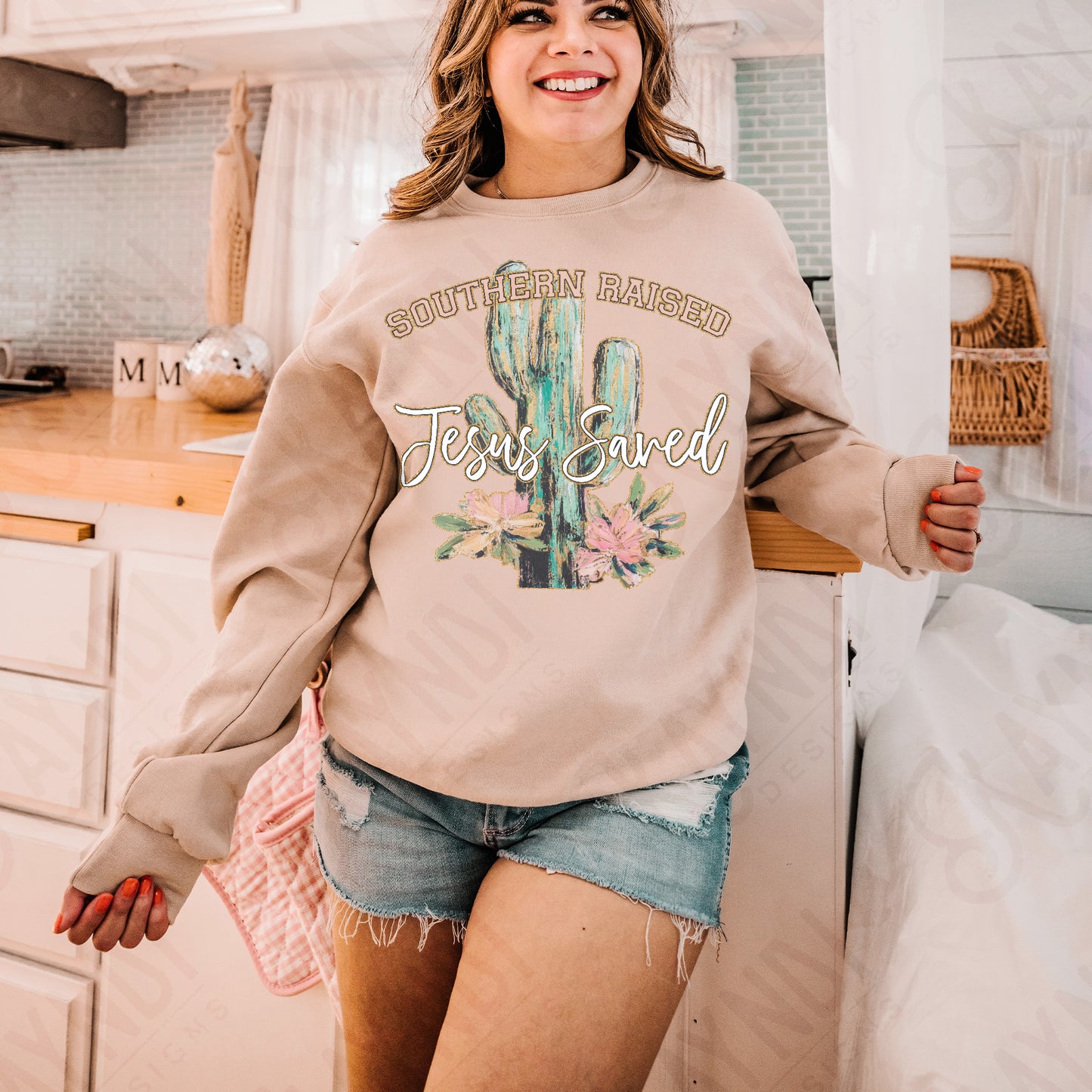 Southern Raised Jesus Saved Sublimation Design PNG Digital Download Printable Cactus Desert