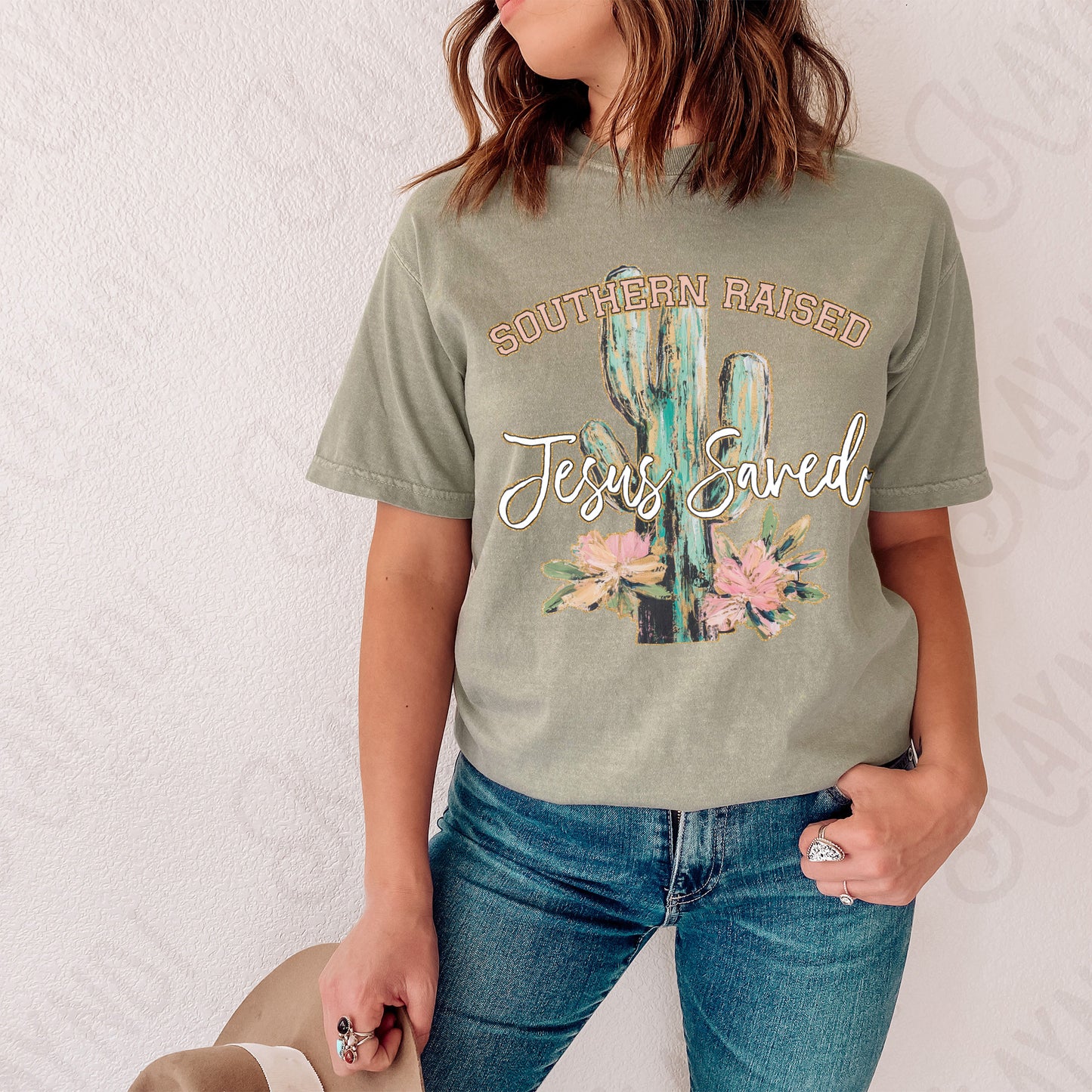 Southern Raised Jesus Saved Sublimation Design PNG Digital Download Printable Cactus Desert