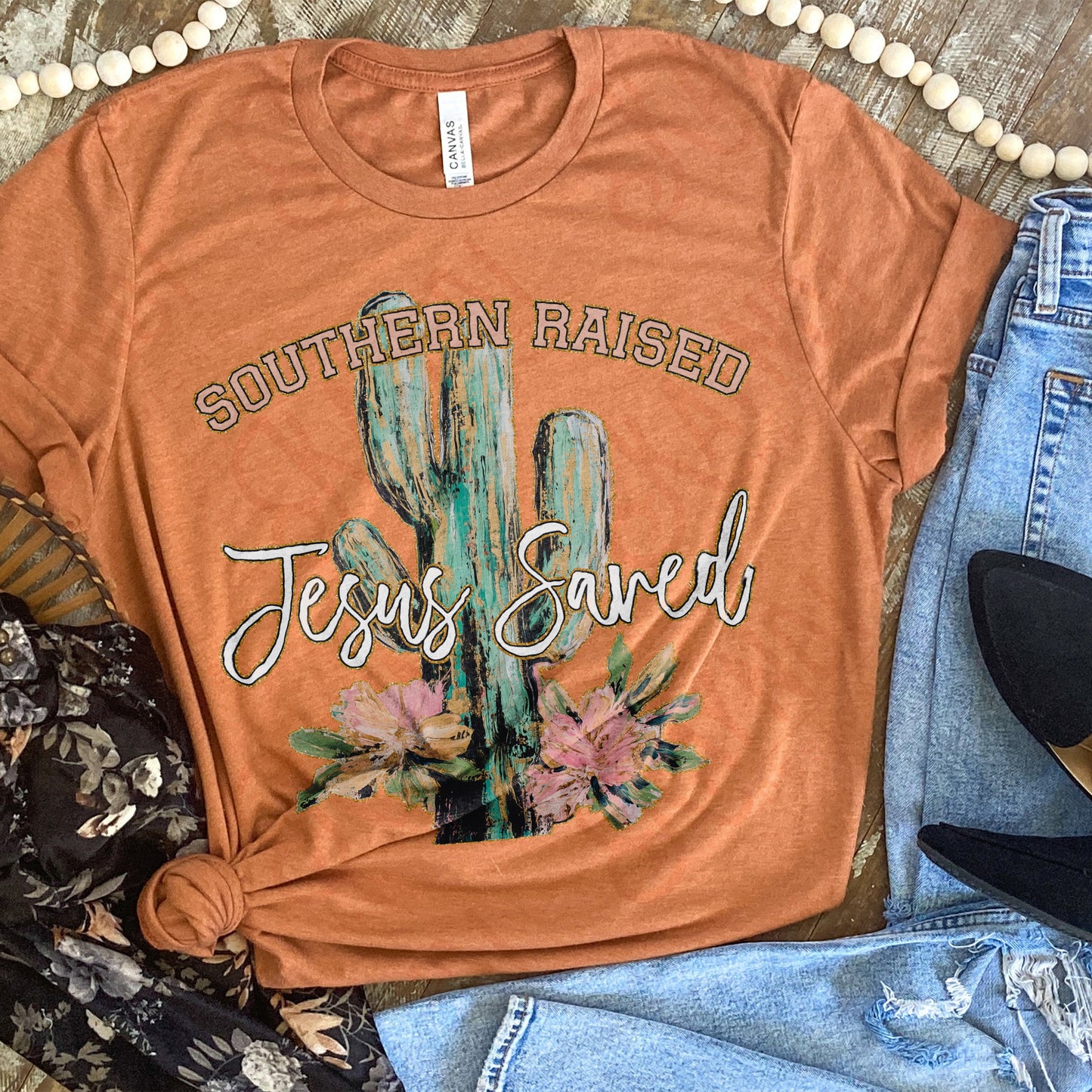 Southern Raised Jesus Saved Sublimation Design PNG Digital Download Printable Cactus Desert