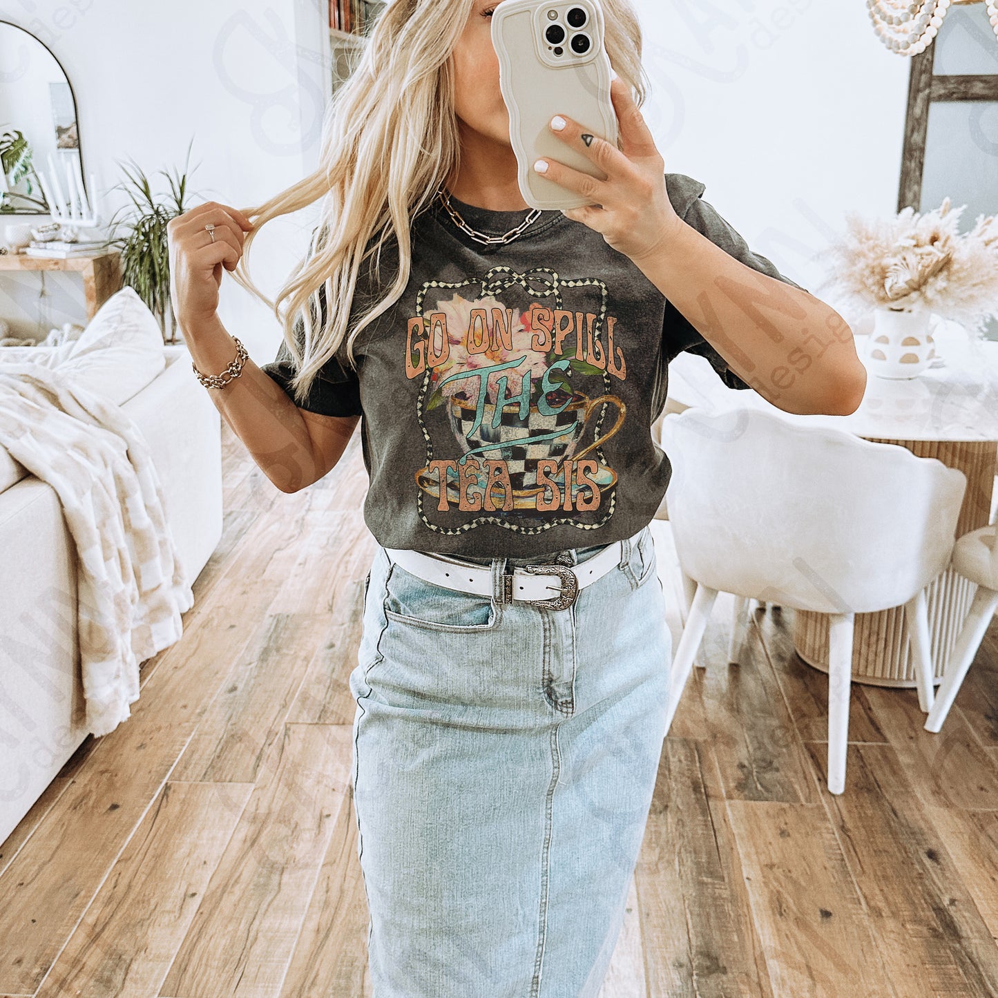 Spill the Tea Sis Sublimation Design PNG Digital Download Printable Flowers Checkered Sassy