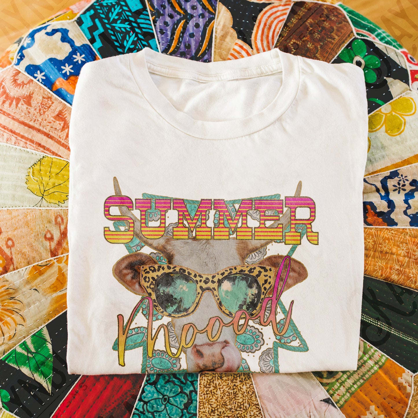 Summer Moood Sublimation Design PNG Digital Download Printable Cows Fun Turquoise