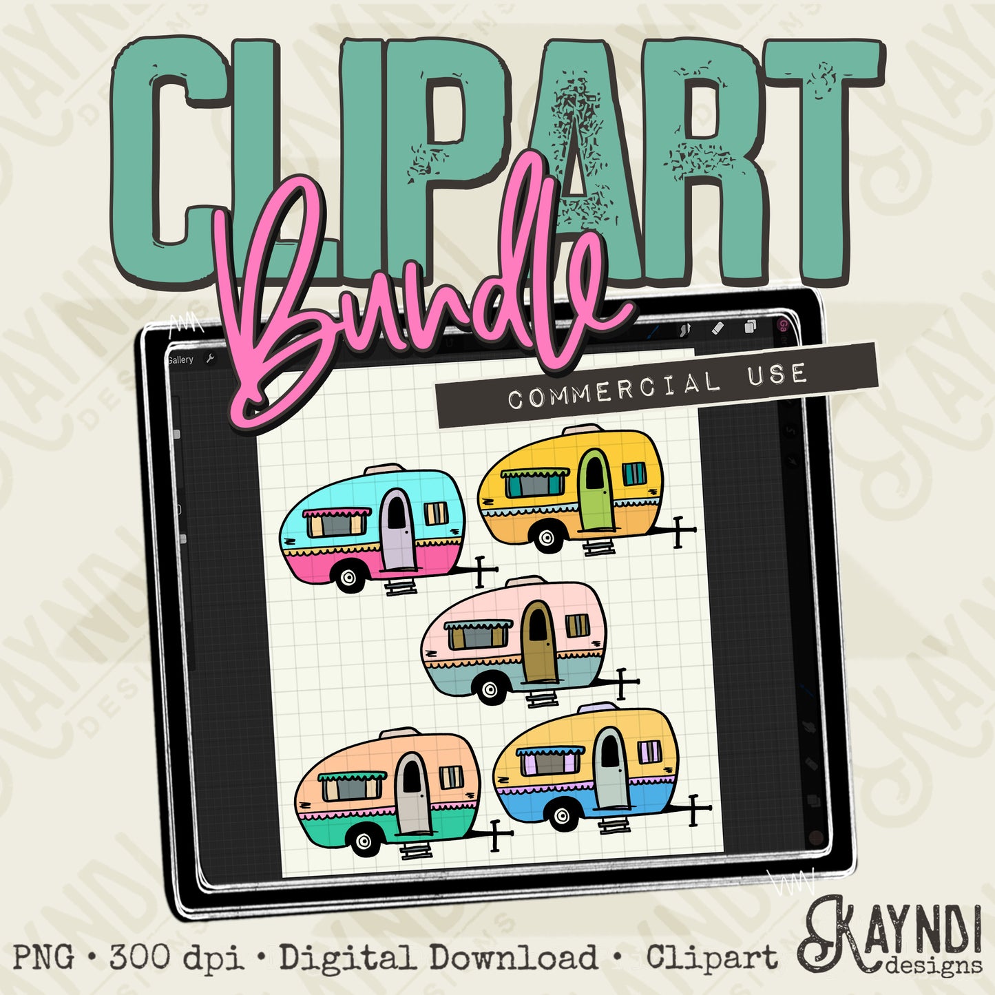 Hand Drawn Campers Clipart Element PNG Digital Downloads Elements Camping Commercial Use