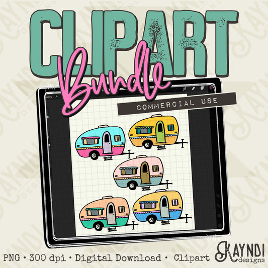 Hand Drawn Campers Clipart Element PNG Digital Downloads Elements Camping Commercial Use