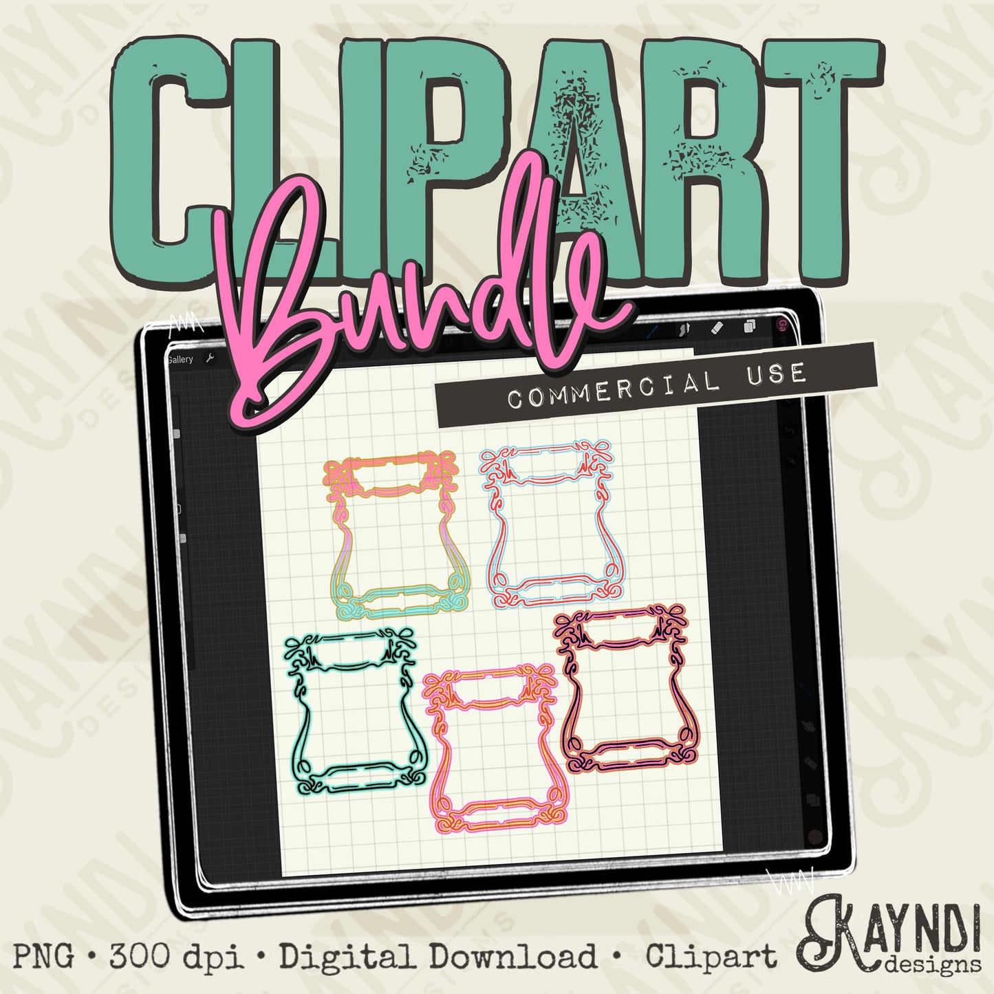Hand Drawn Groovy Frames Clipart Element PNG Digital Downloads Elements Fillers Commercial Use