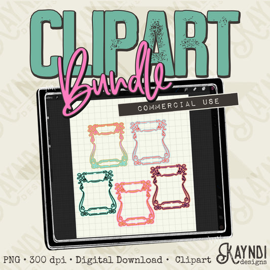 Hand Drawn Groovy Frames Clipart Element PNG Digital Downloads Elements Fillers Commercial Use