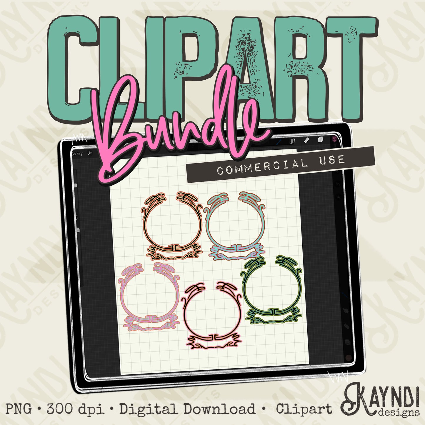 Hand Drawn Groovy Frames 3 Clipart Element PNG Digital Downloads Elements Fillers Commercial Use