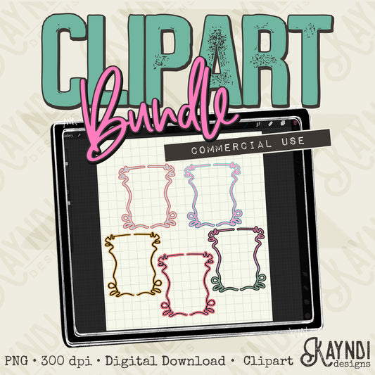 Hand Drawn Groovy Frames 4 Clipart Element PNG Digital Downloads Elements Fillers Commercial Use