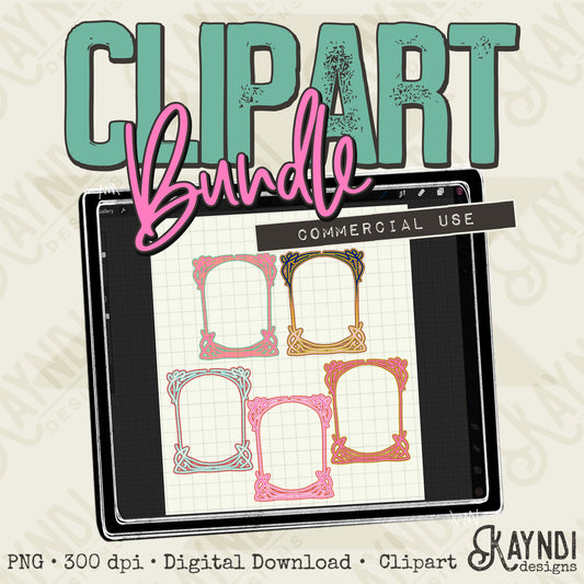 Hand Drawn Groovy Frames 5 Clipart Element PNG Digital Downloads Elements Fillers Commercial Use