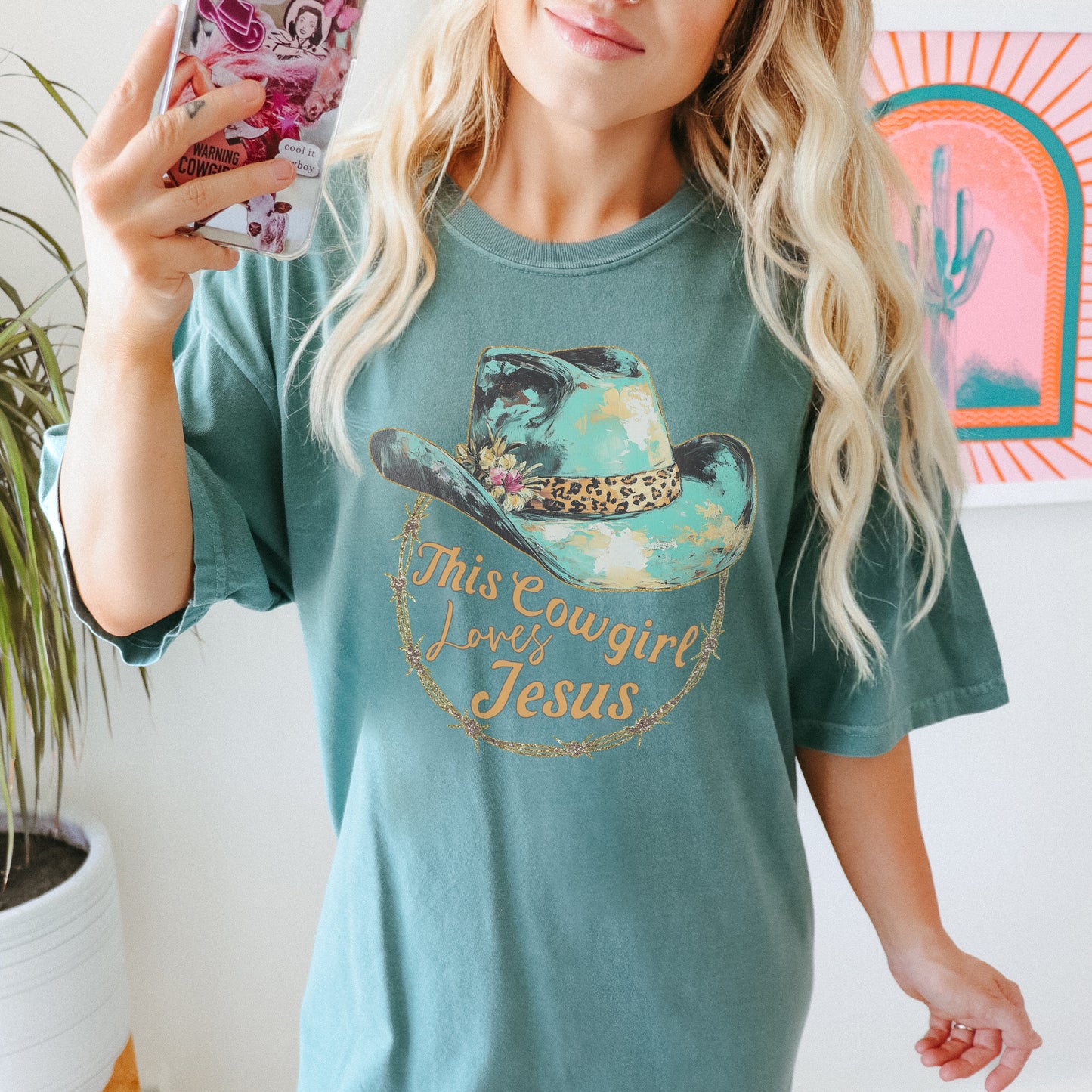 Cowgirl Loves Jesus Sublimation Design PNG Digital Download Printable Western Cheetah Faith